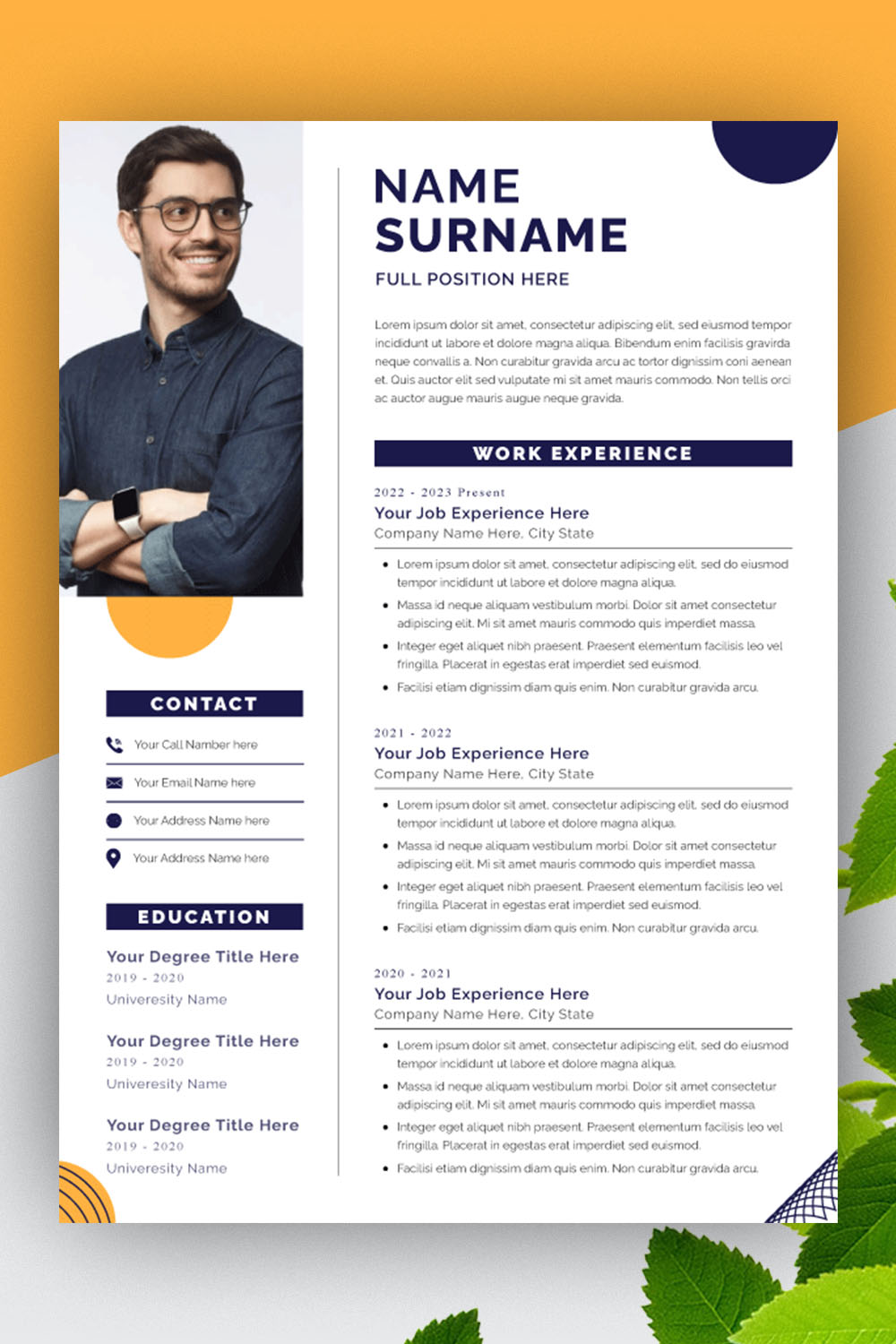 Unique and Clean Resume Template Design pinterest preview image.