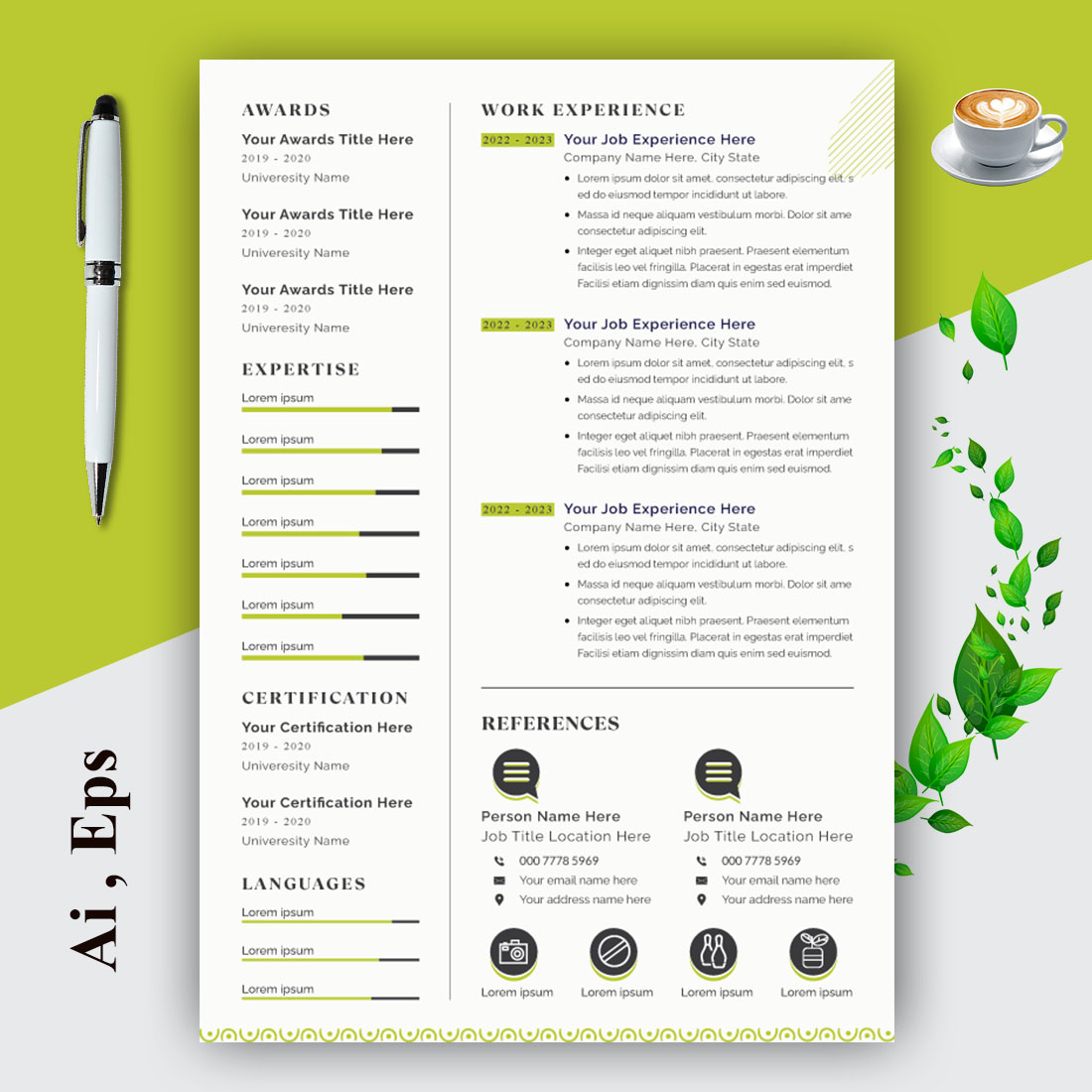 Creative Resume Design Template CV preview image.