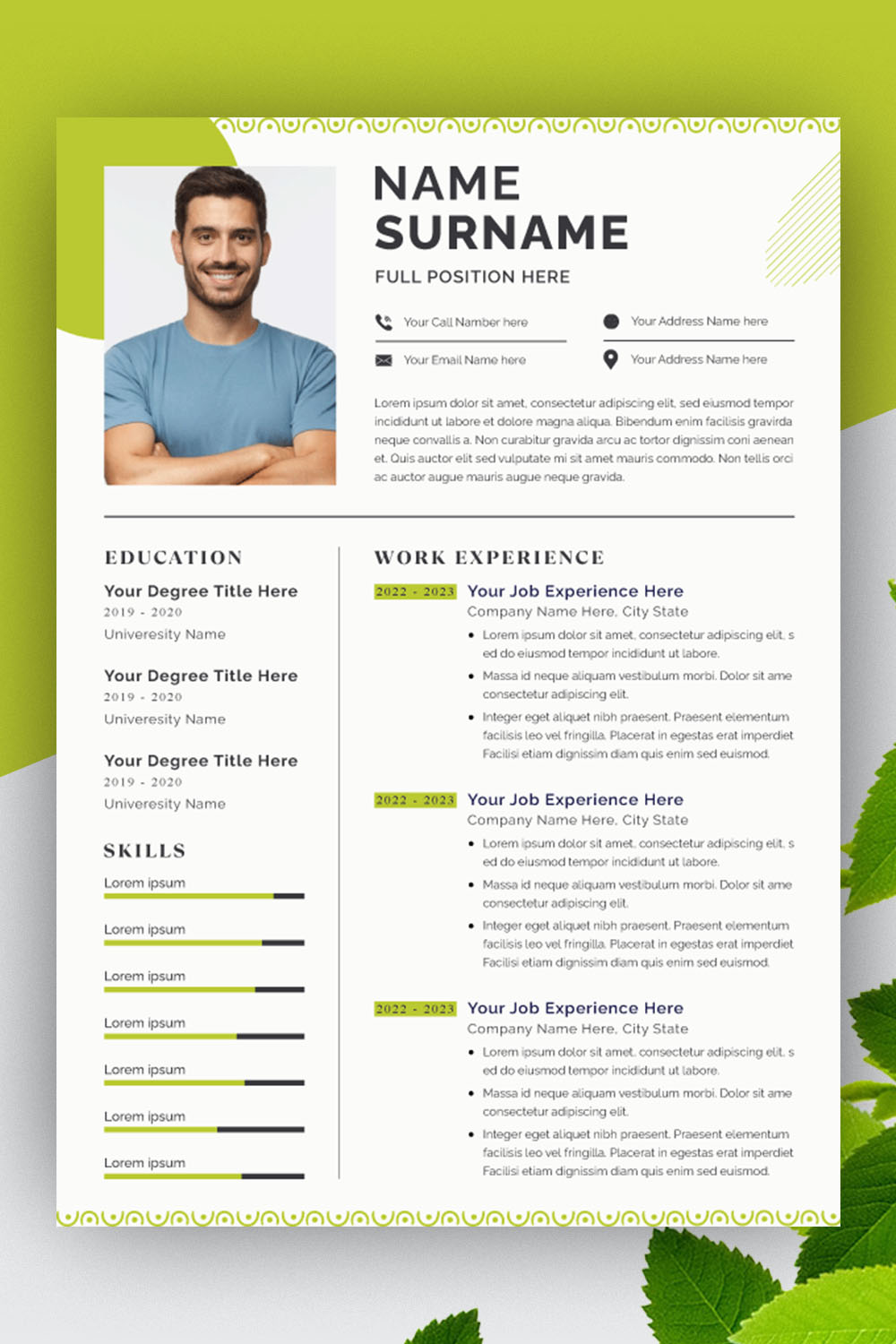 Creative Resume Design Template CV pinterest preview image.