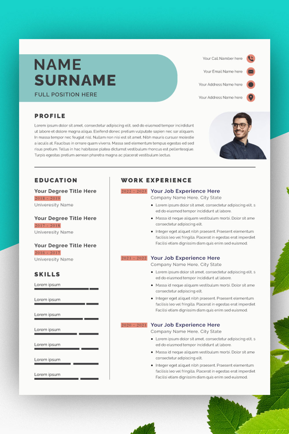 Resume Design Template and CV Template Design pinterest preview image.