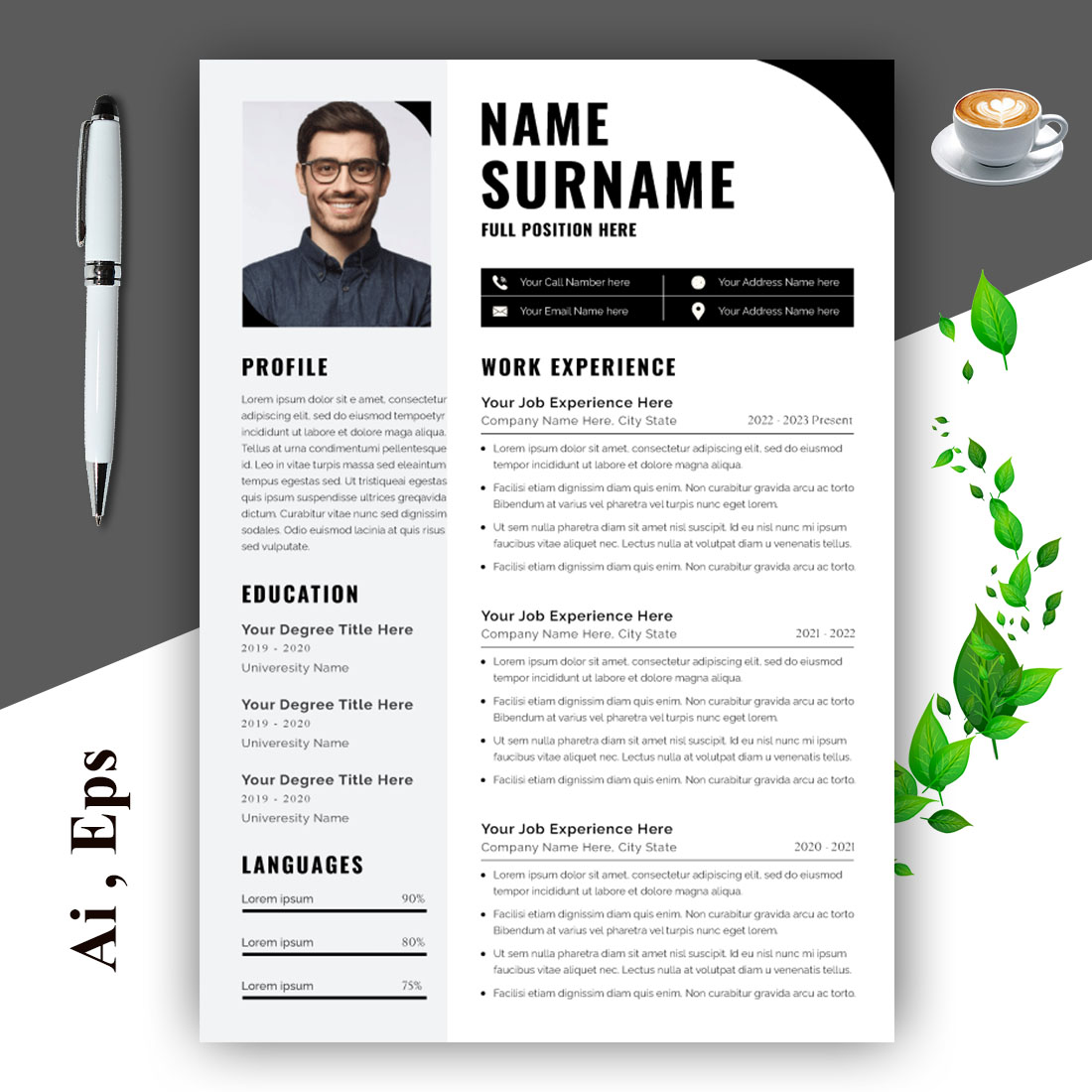 Professional Resume Design Template Gray Accent cover image.