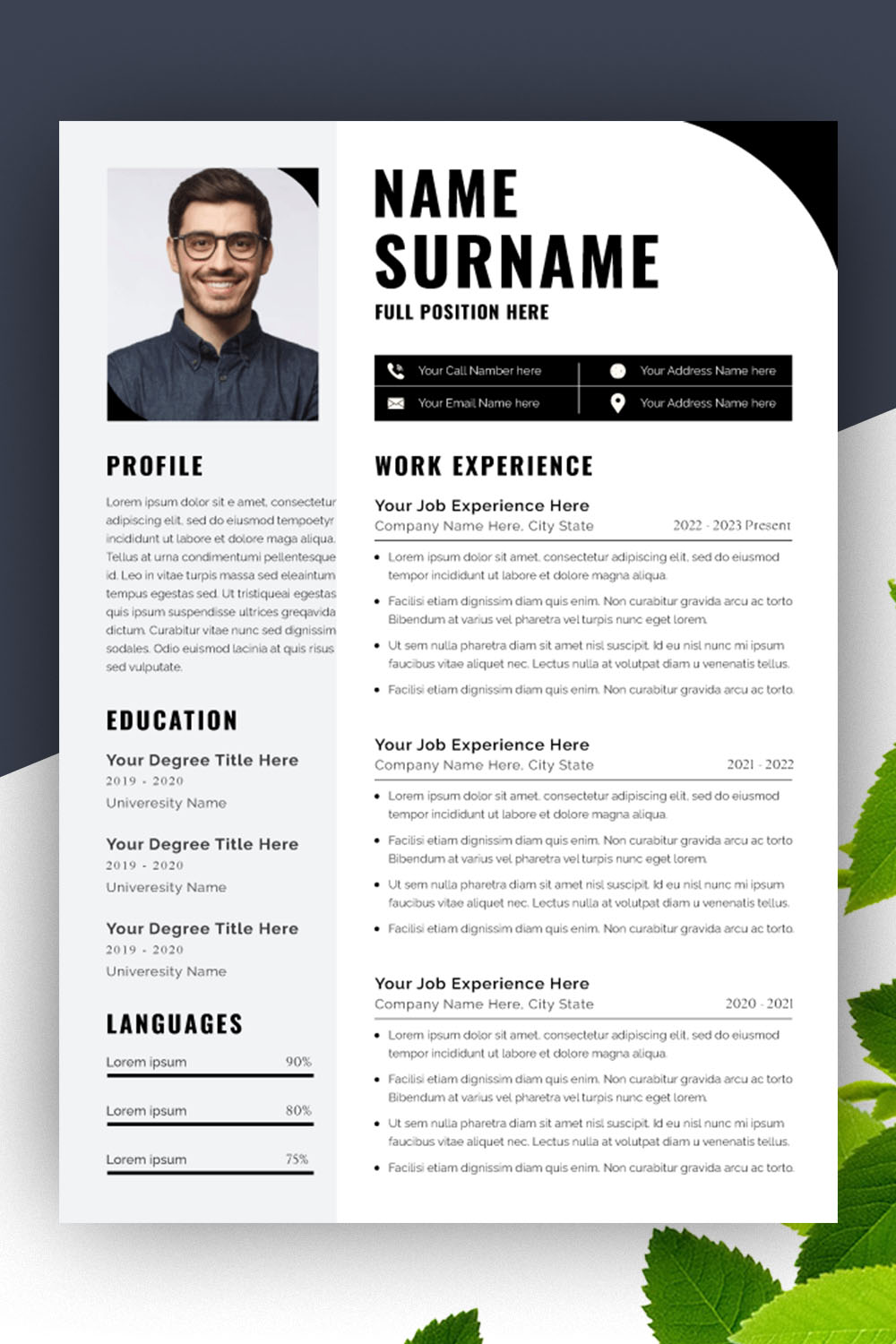 Professional Resume Design Template Gray Accent pinterest preview image.