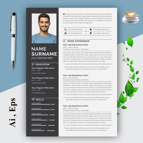 Resume CV Layout with Black & White Accents cover image.