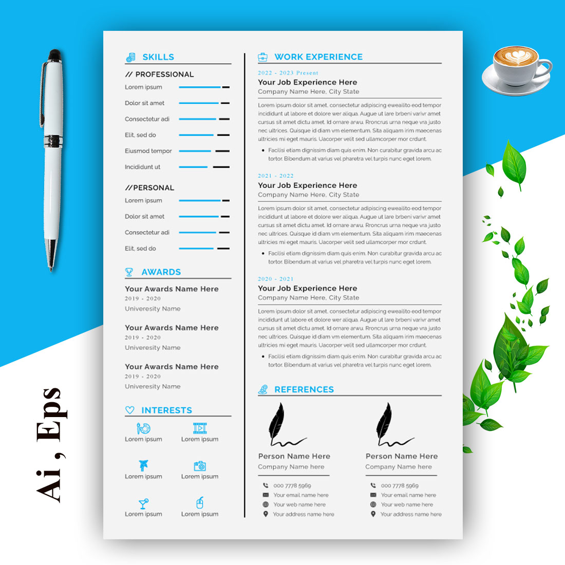 Colorful CV Template and Resume Design Layout preview image.