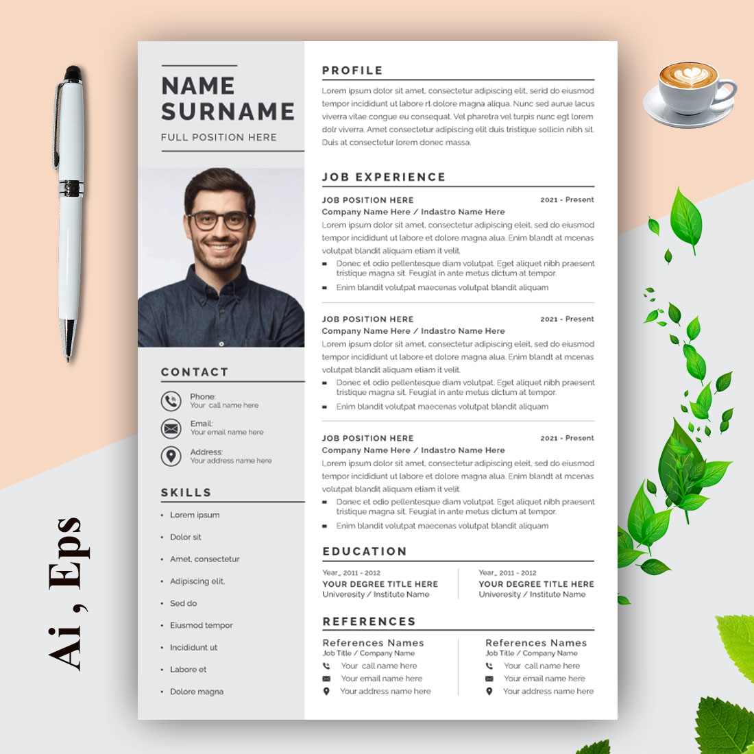 Resume Design Template with Cover Letter Clean Cv Layout cover image.