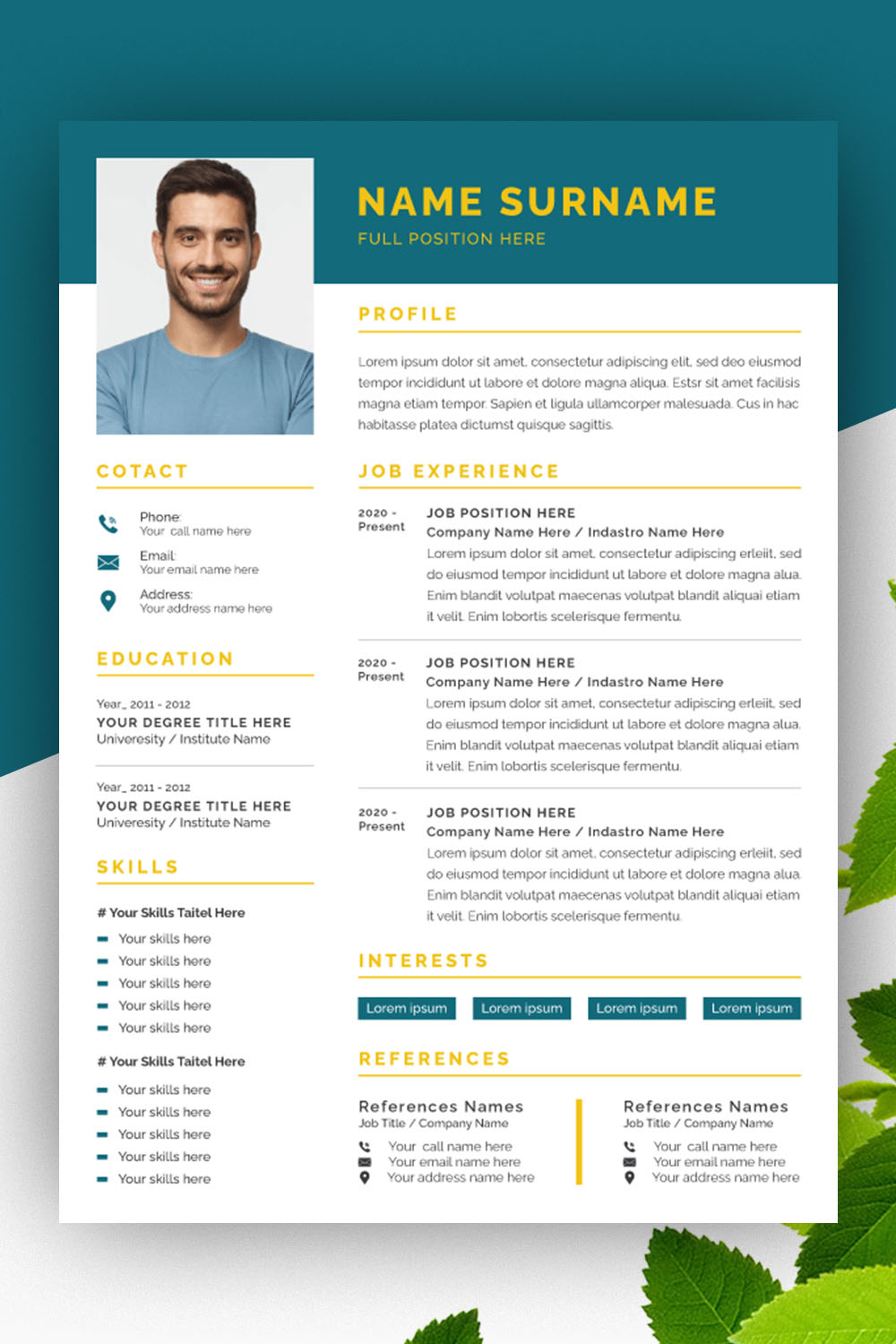Clean Resume Layout Resume Design and Cover Letter Page Set pinterest preview image.