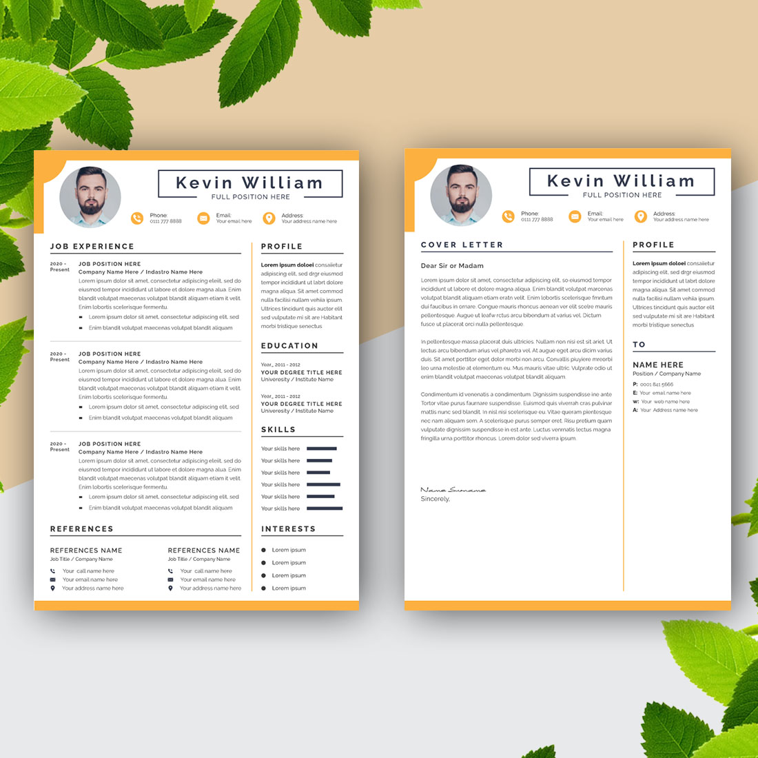 Elegant Minimalist Resume and Cover Letter Layout Set preview image.