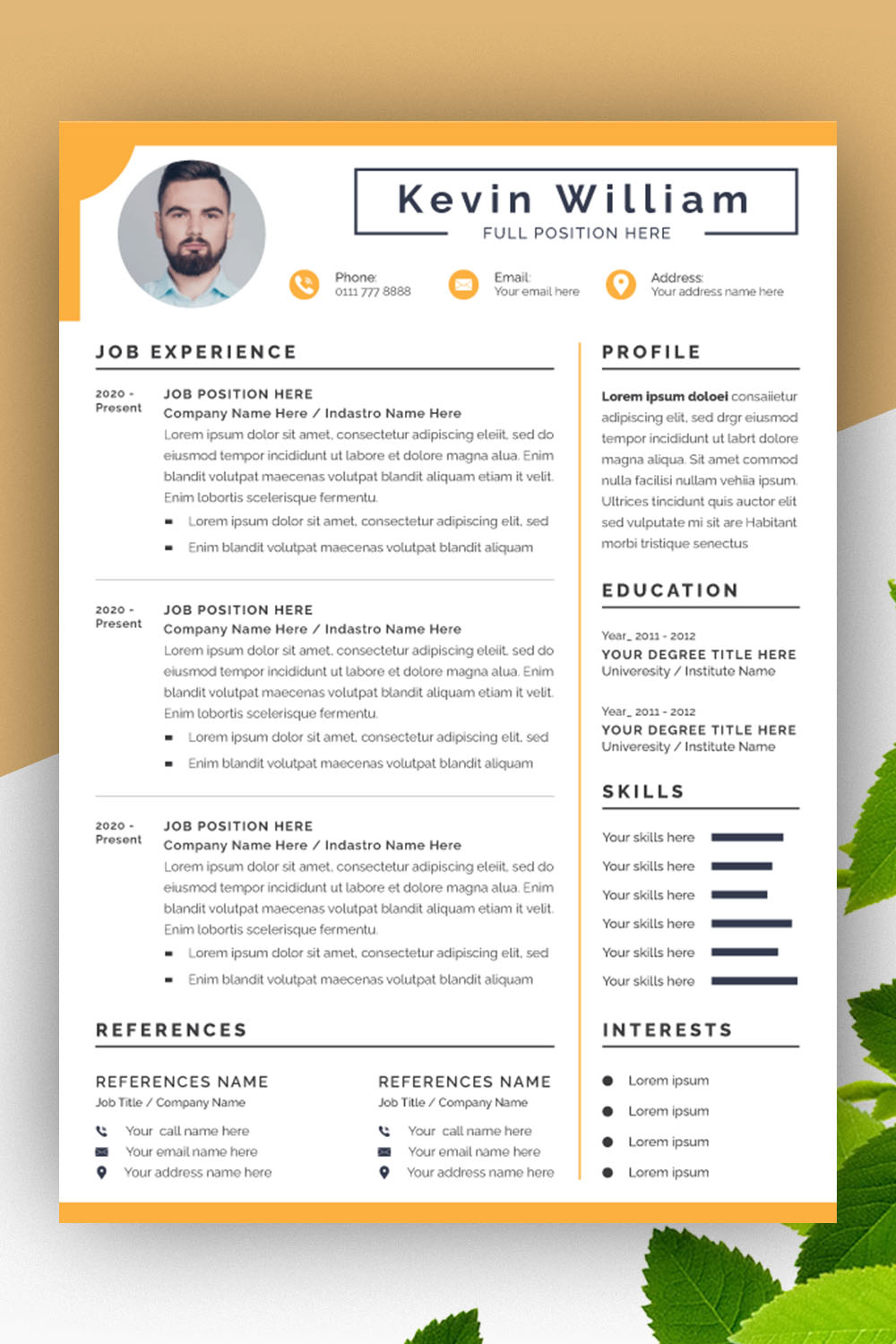 Elegant Minimalist Resume and Cover Letter Layout Set pinterest preview image.