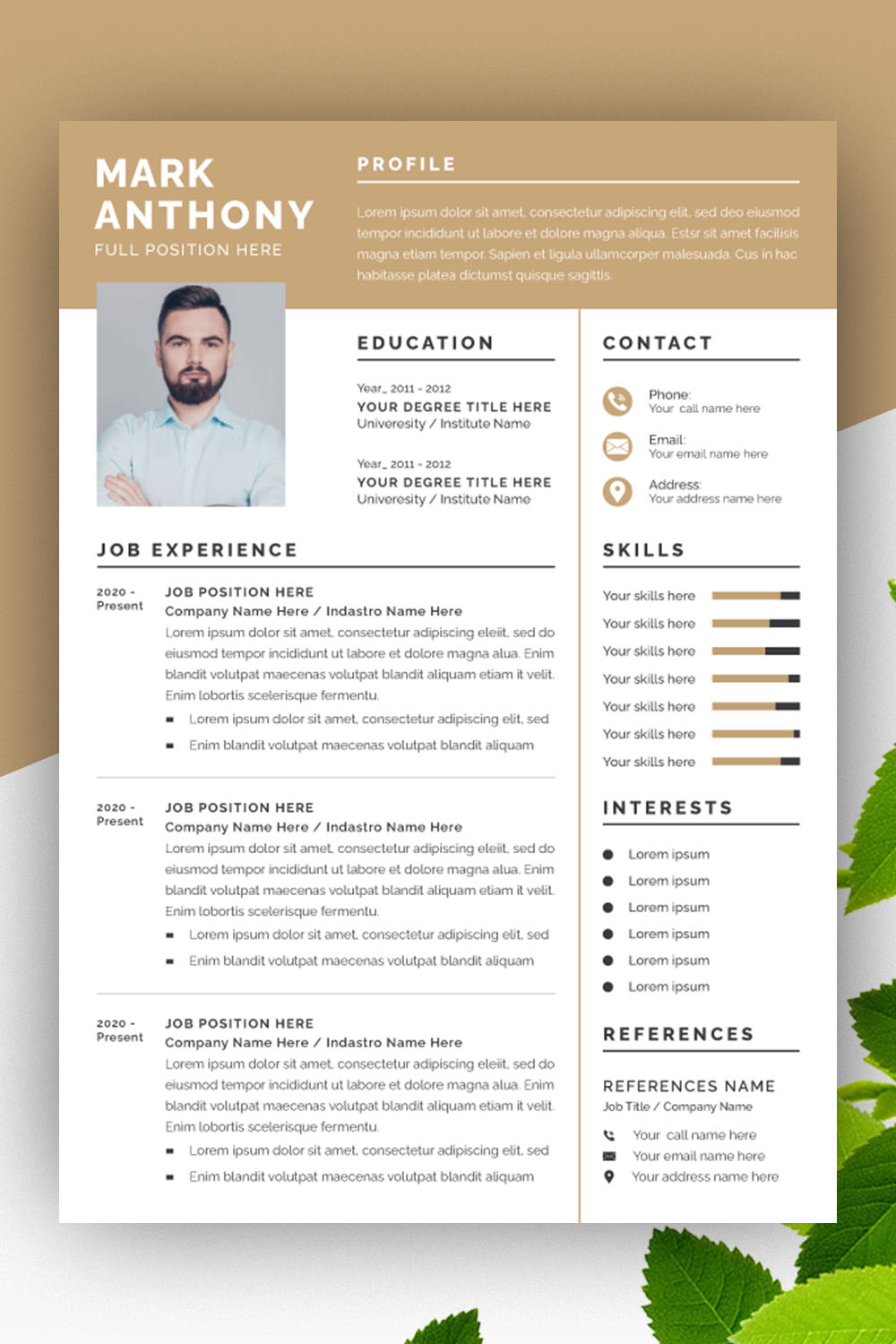Clean Resume Layout with Cover Letter Layout Set pinterest preview image.
