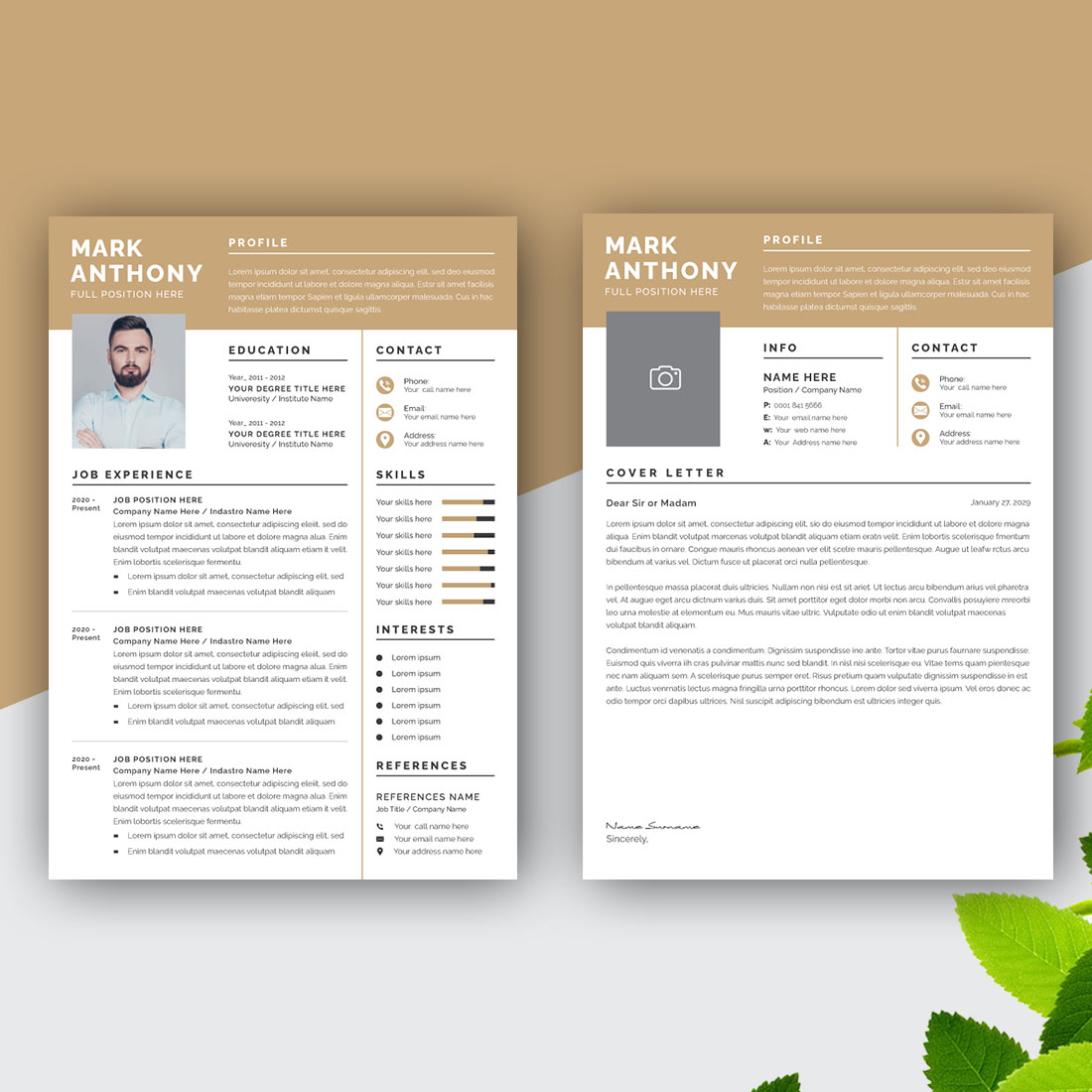 Clean Resume Layout with Cover Letter Layout Set preview image.