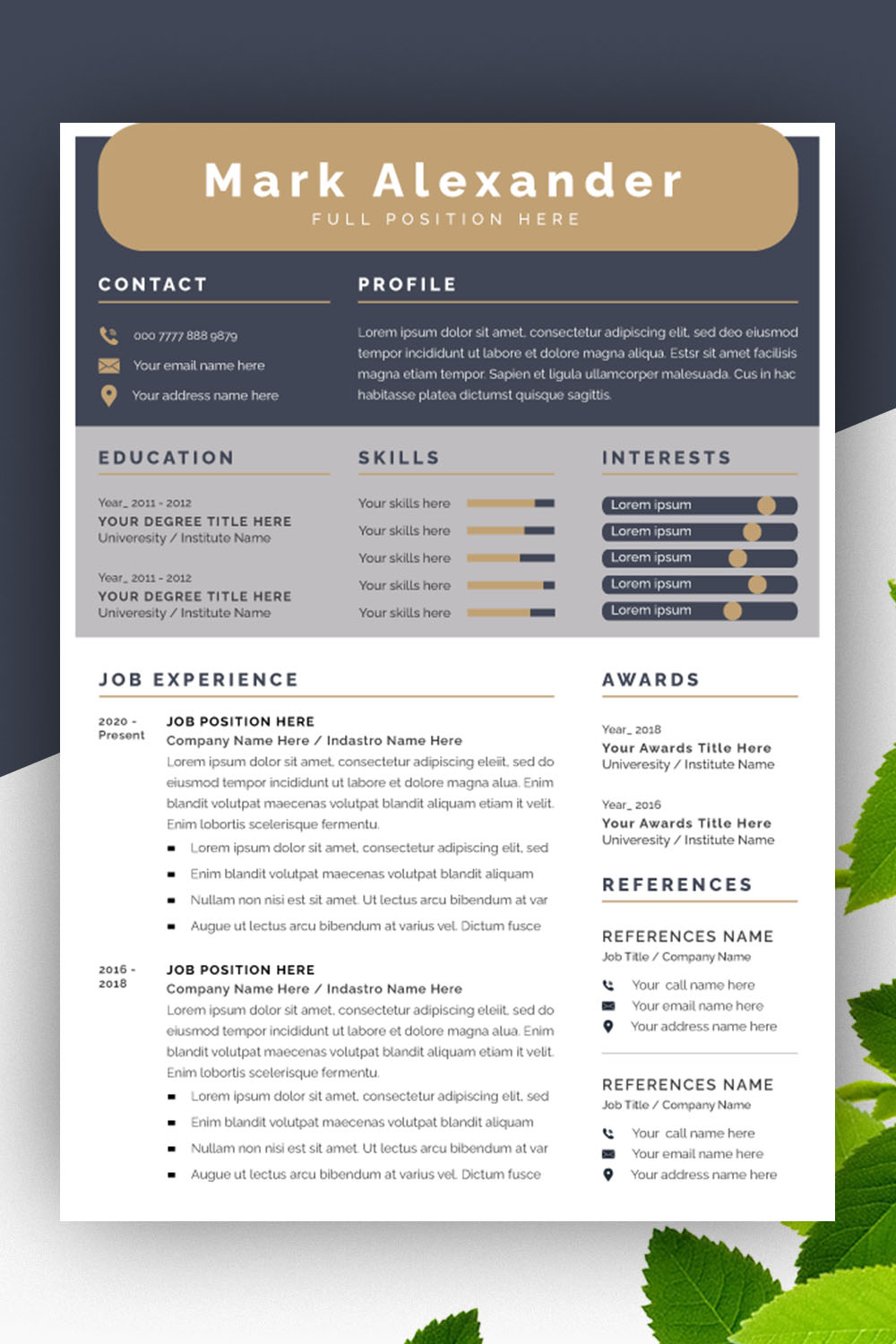 Modern Cv and Professional Resume Design Layout pinterest preview image.