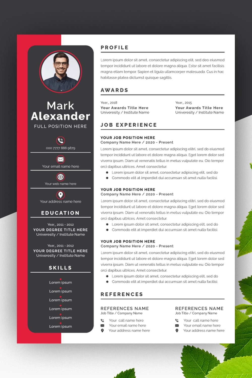 Colorful Job CV Template Design Resume Layout pinterest preview image.