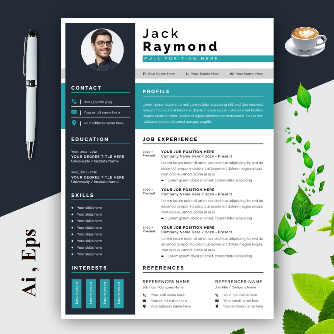 Modern CV Resume Template Design and Cover Letter layout cover image.