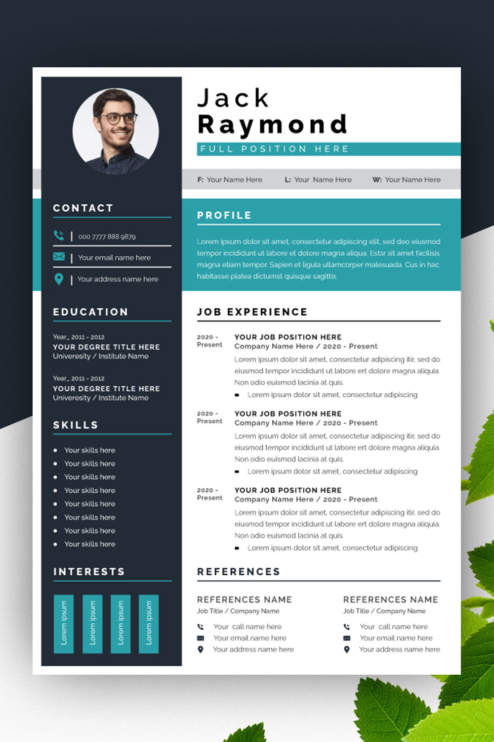 Modern CV Resume Template Design and Cover Letter layout pinterest preview image.