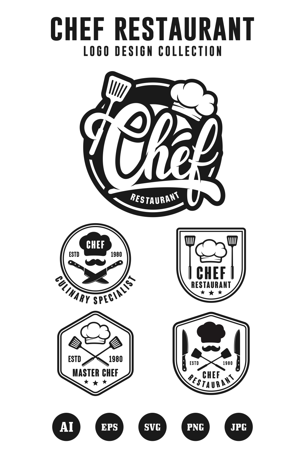 5 Chef Restaurant design logo collection pinterest preview image.
