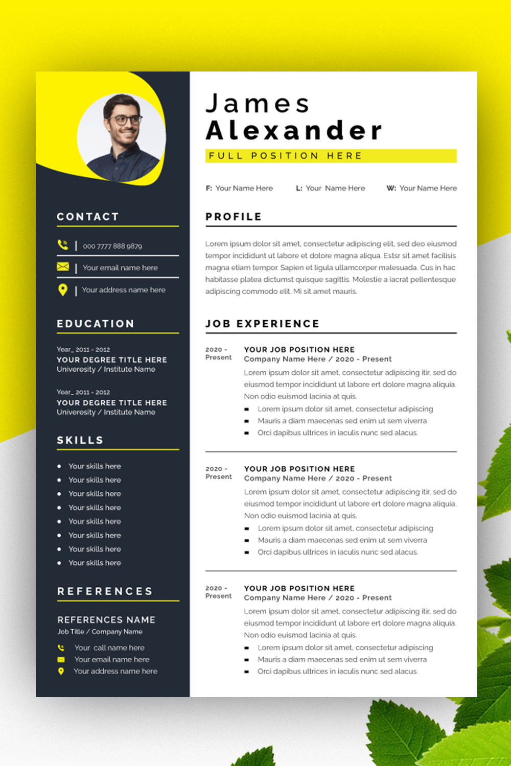 Resume Design Template with Yoello Color pinterest preview image.