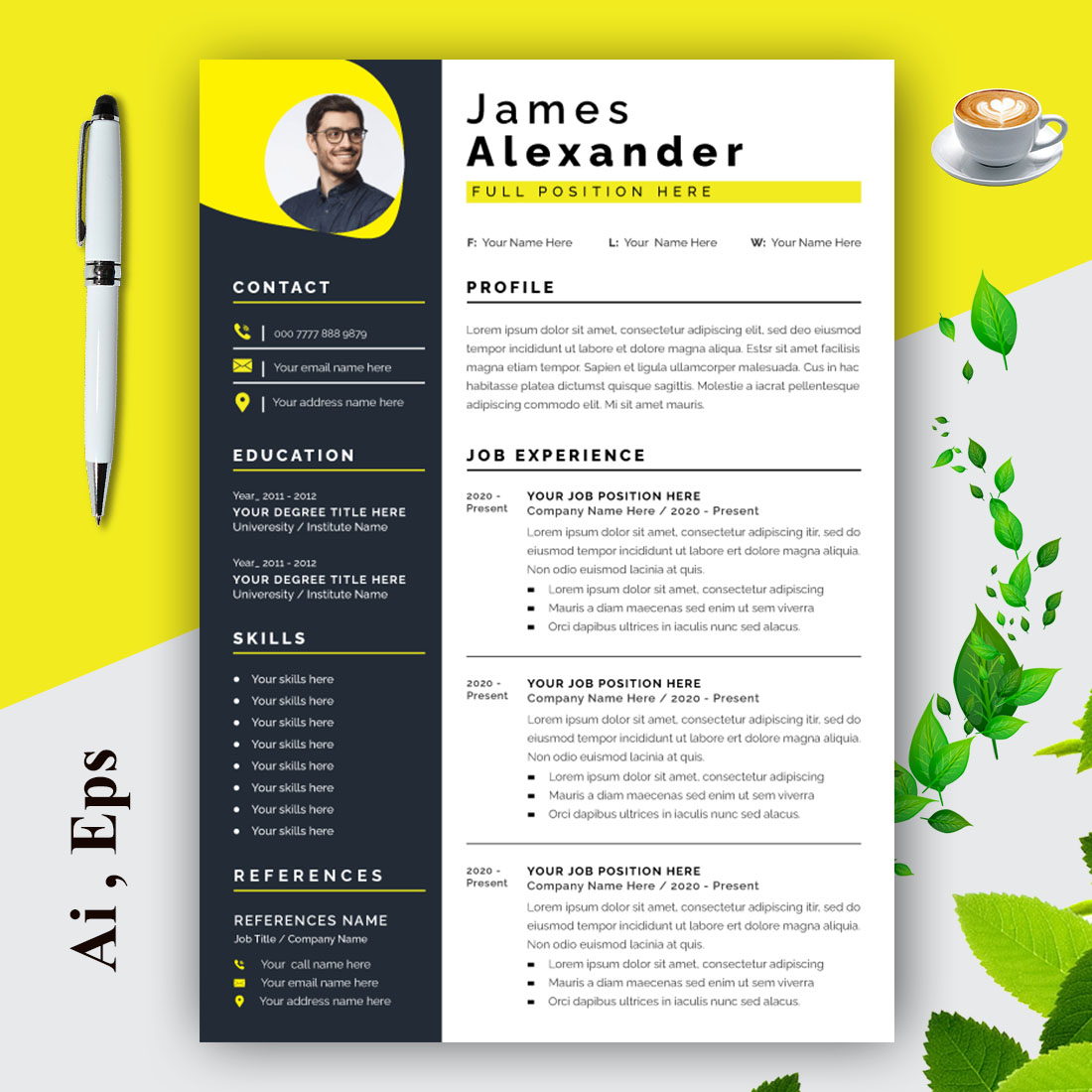 Resume Design Template with Yoello Color cover image.