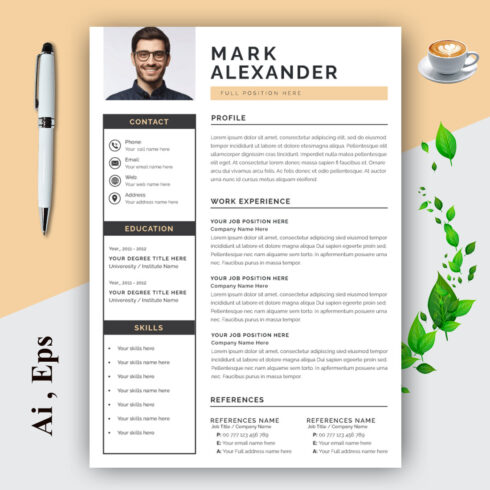 Personal Resume Template CV and Cover Letter layout Design cover image.