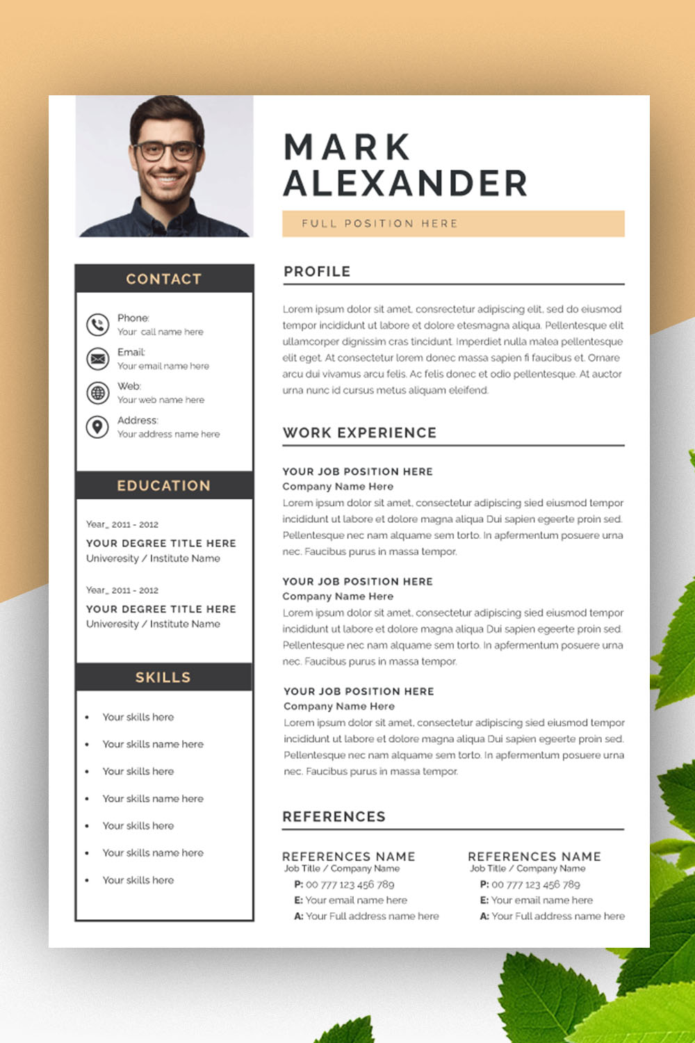 Personal Resume Template CV and Cover Letter layout Design pinterest preview image.