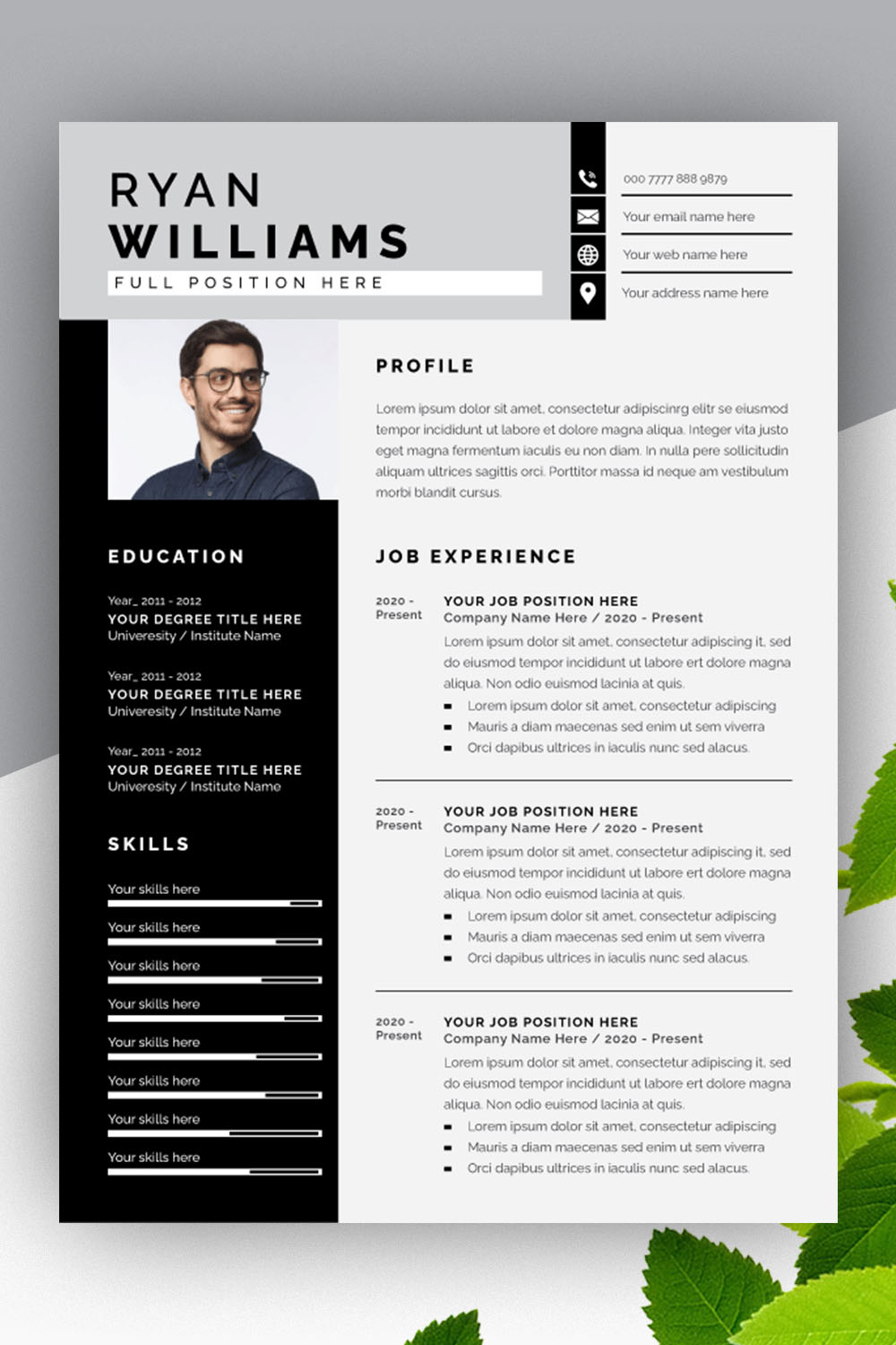 Minimal Resume Design Template with Black Color pinterest preview image.
