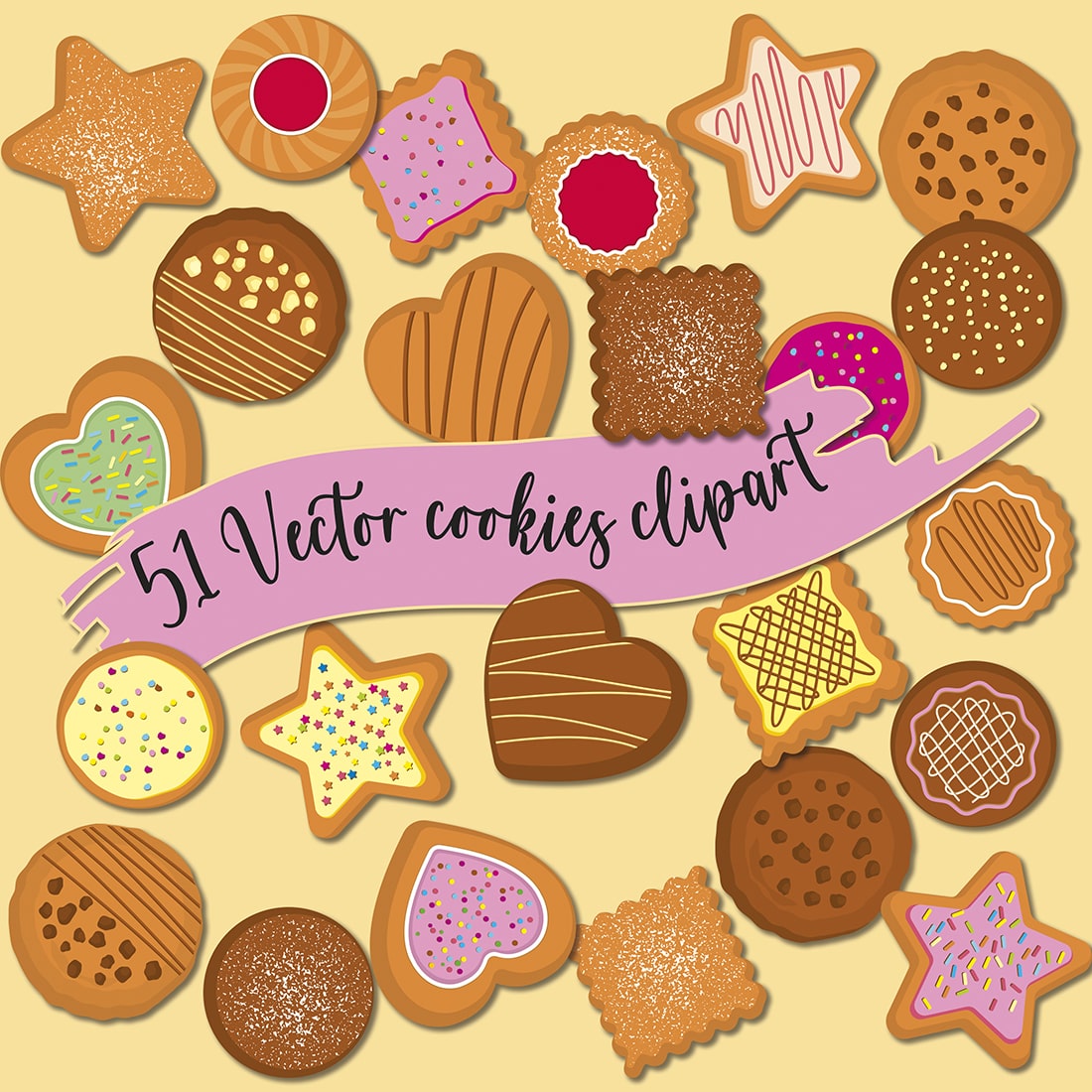 51 Cookies Vector Pro clipart cover image.