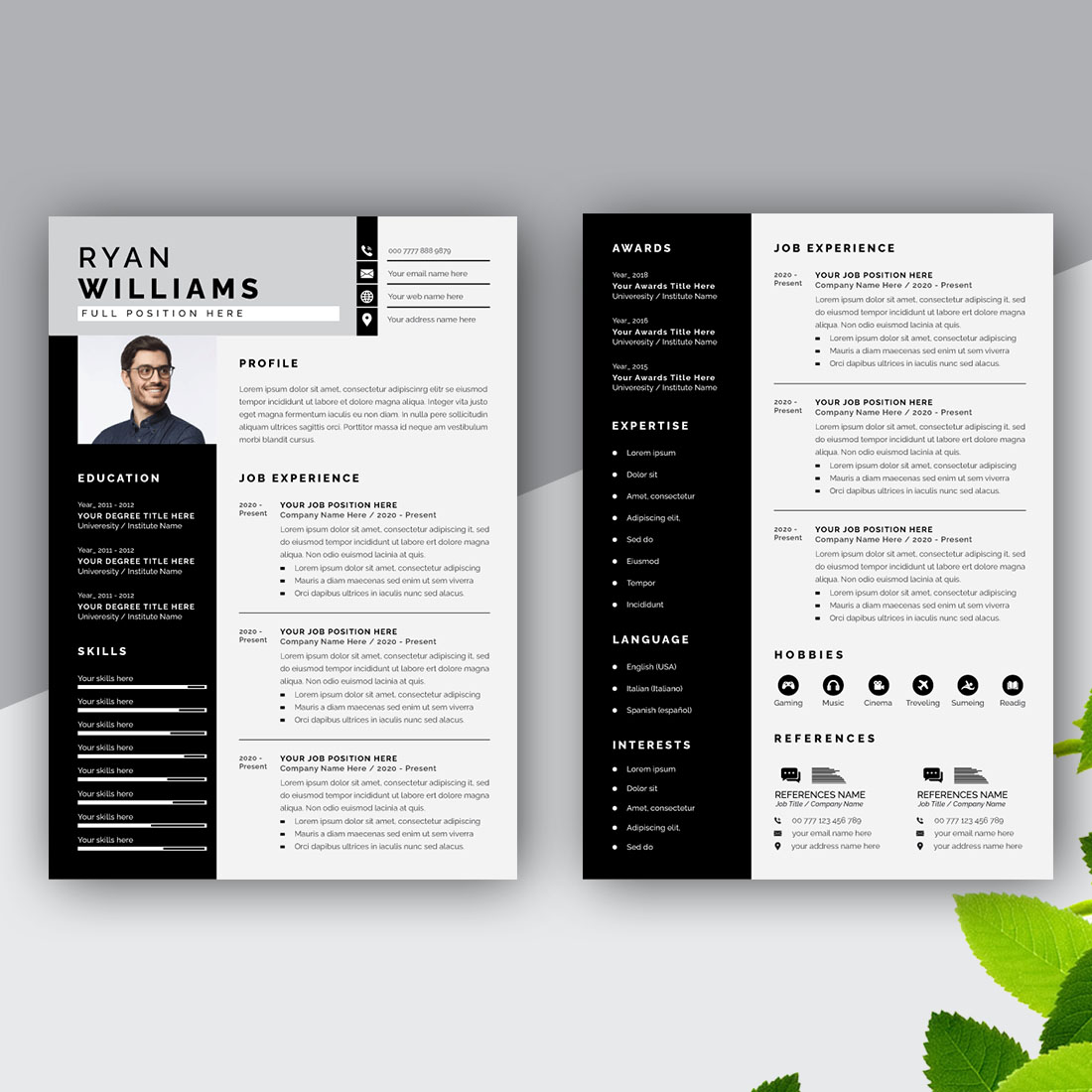 Minimal Resume Design Template with Black Color preview image.
