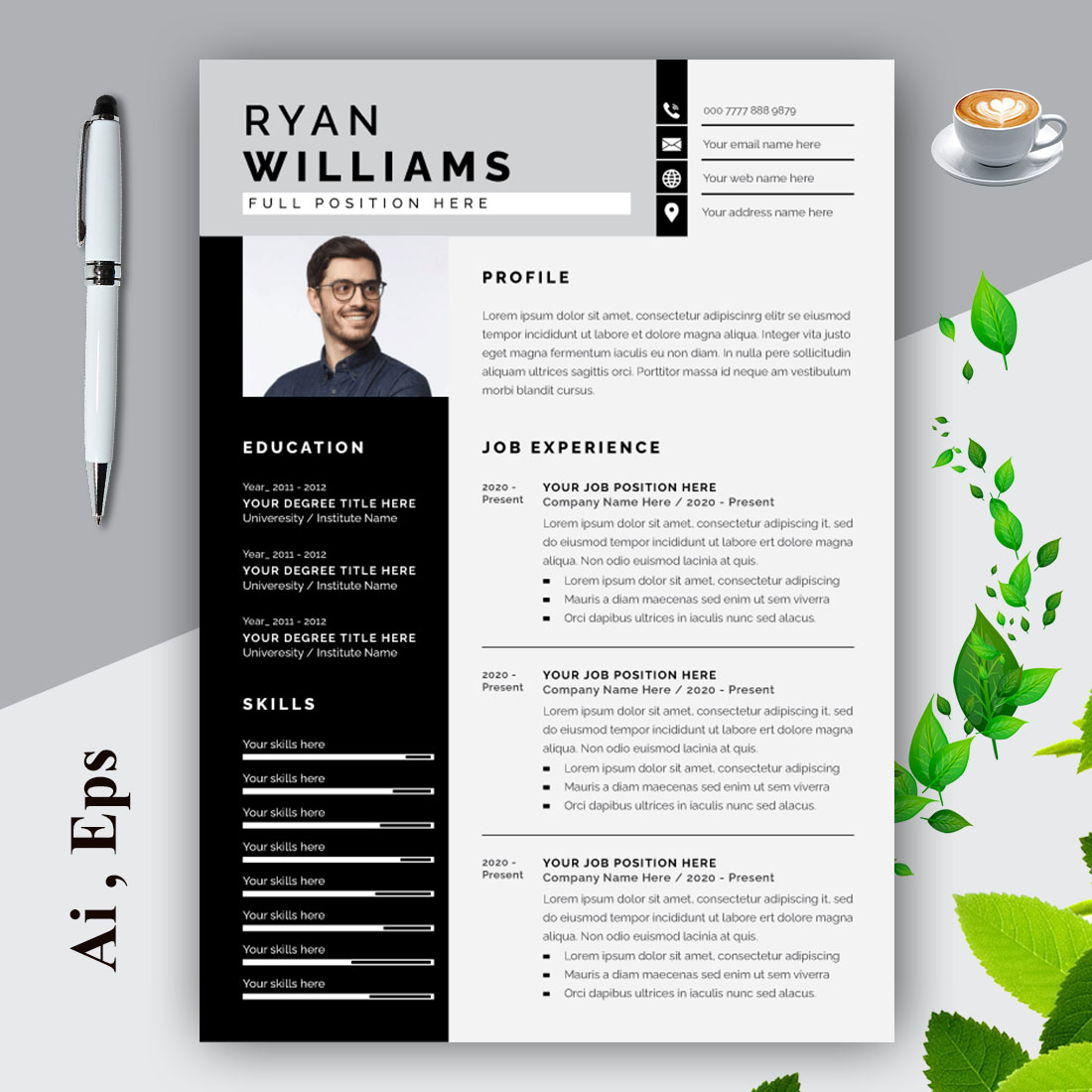 Minimal Resume Design Template with Black Color cover image.
