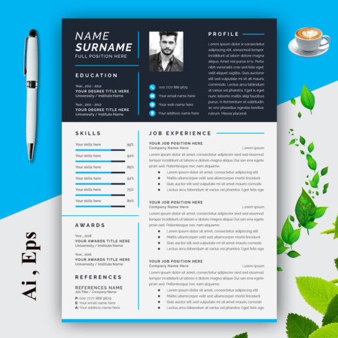 Modern Professional Resume Design Template with Blue Color cover image.