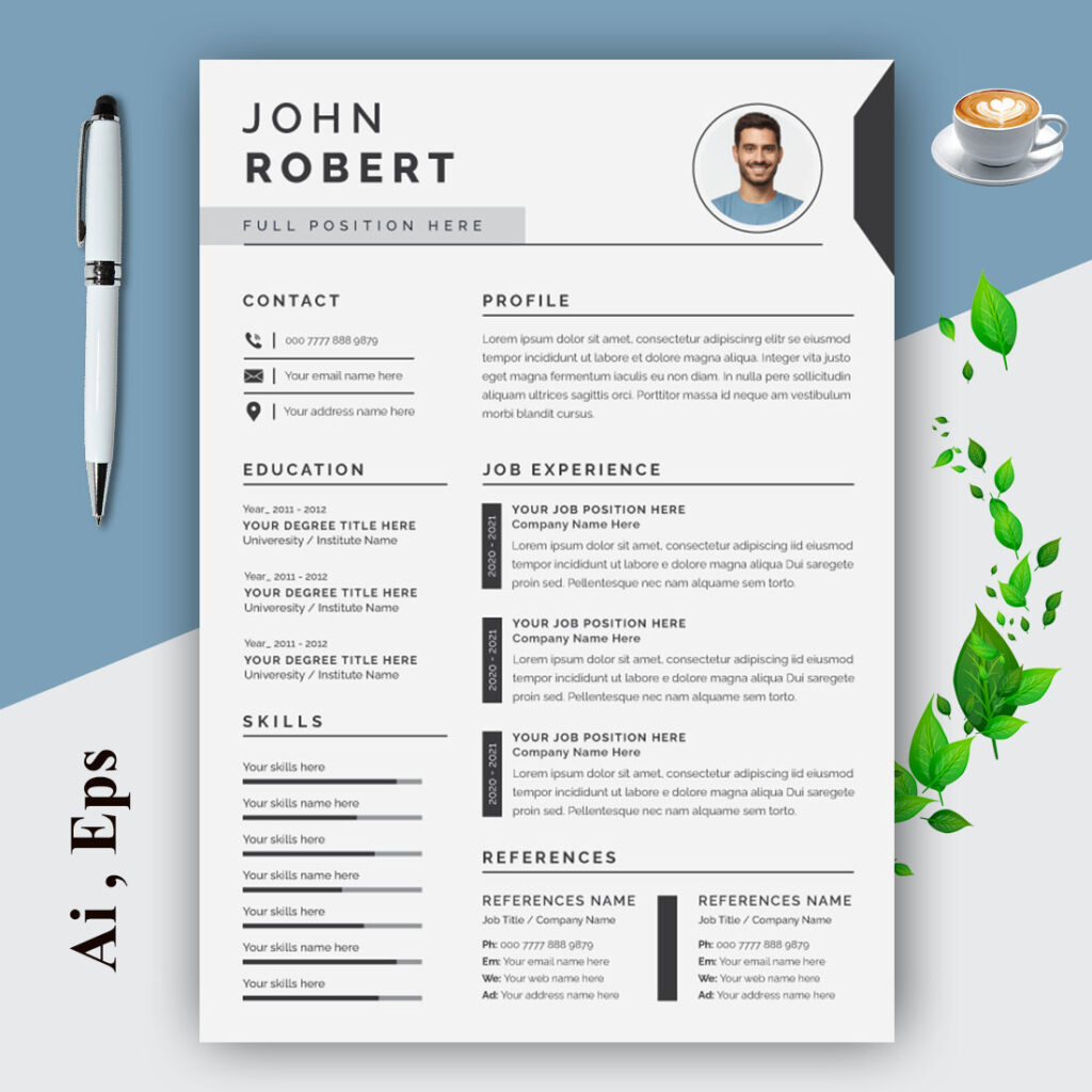 Modern Professional Resume Layout CV Design - MasterBundles