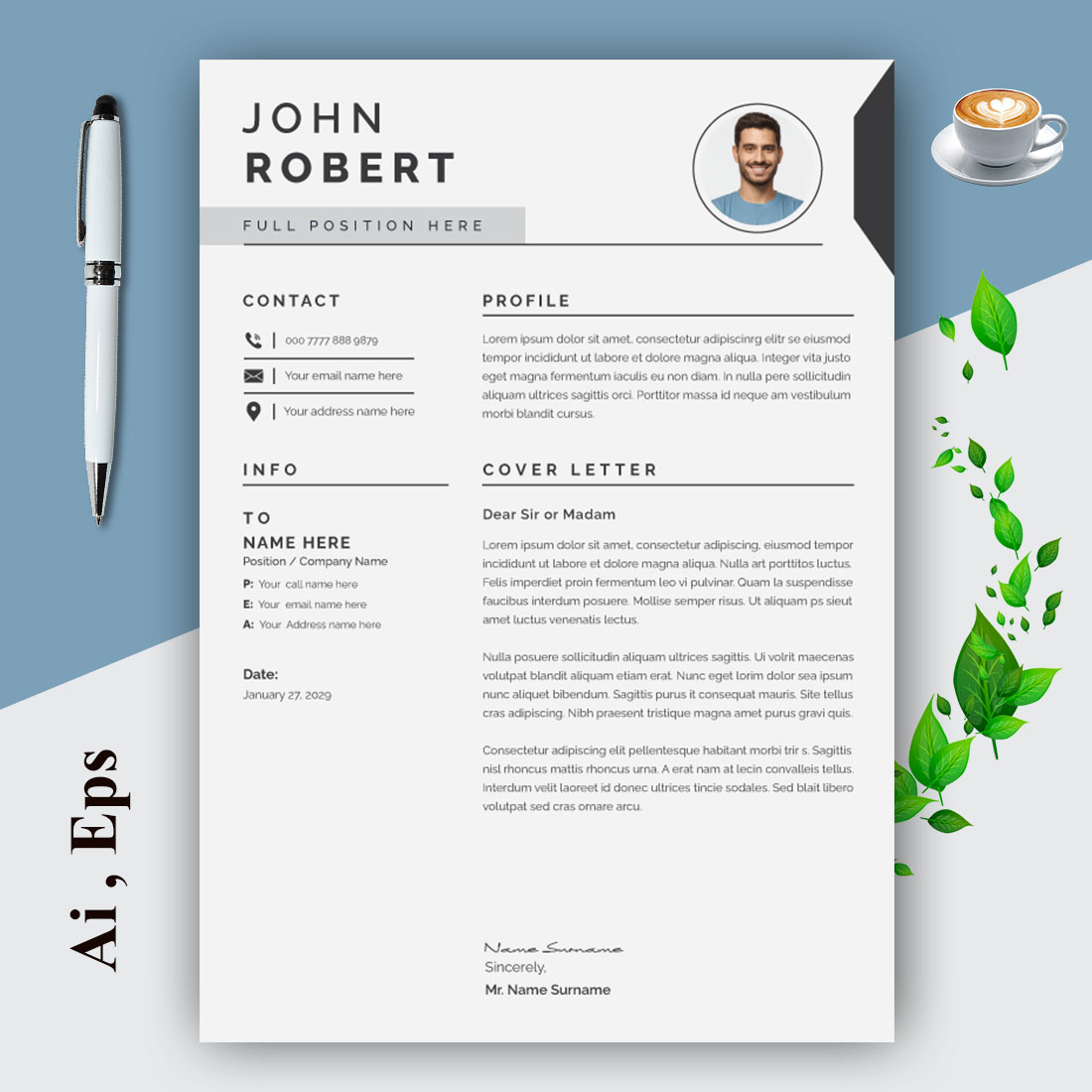 Modern Professional Resume Layout CV Design preview image.