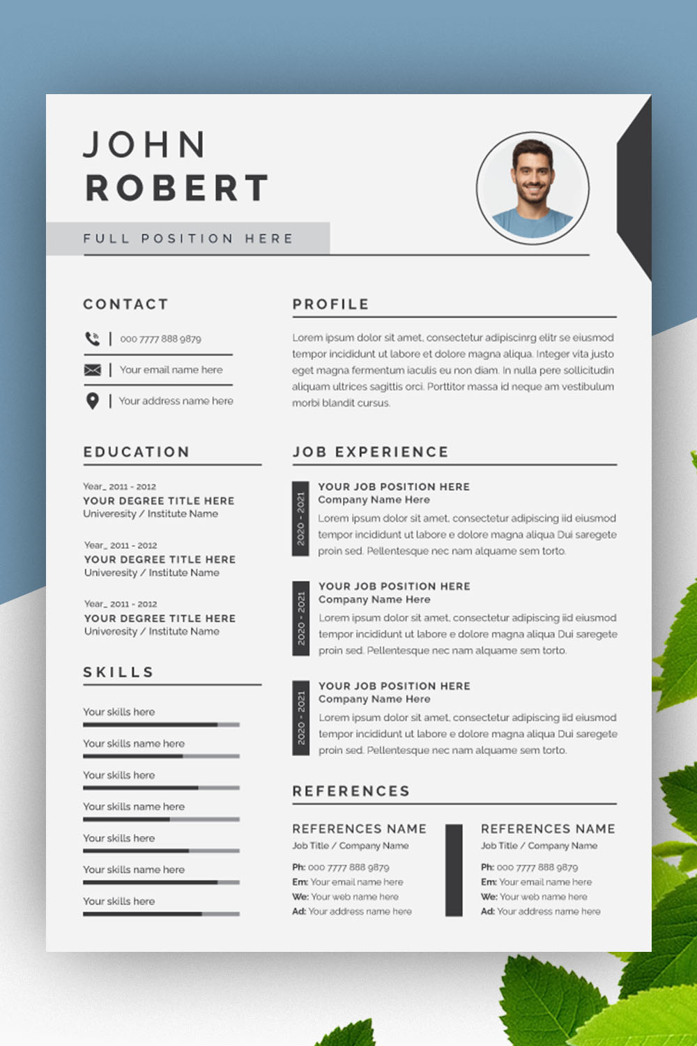 Modern Professional Resume Layout CV Design pinterest preview image.