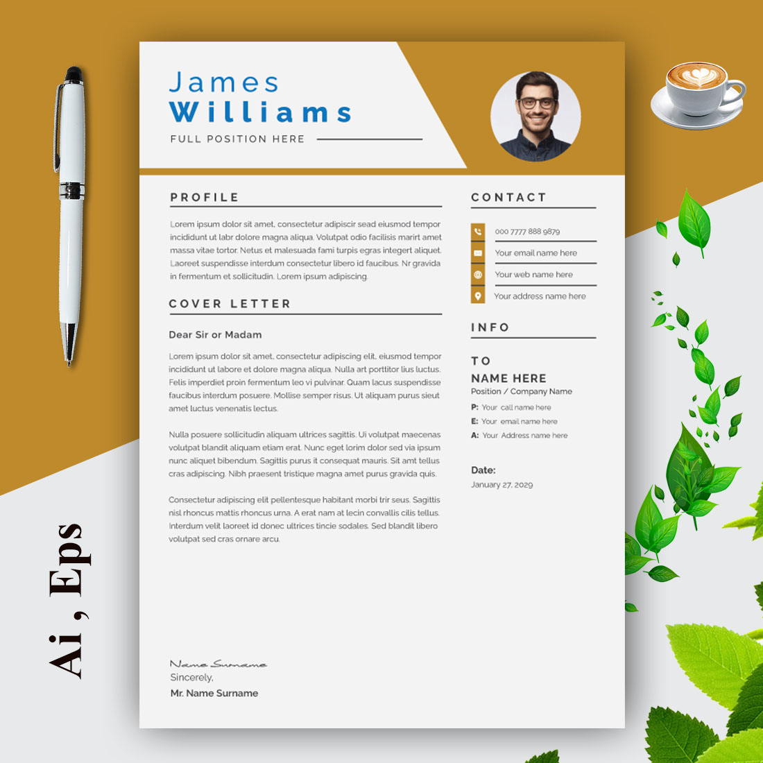 Creative Minimalist Resume Layout Set Line Accents preview image.