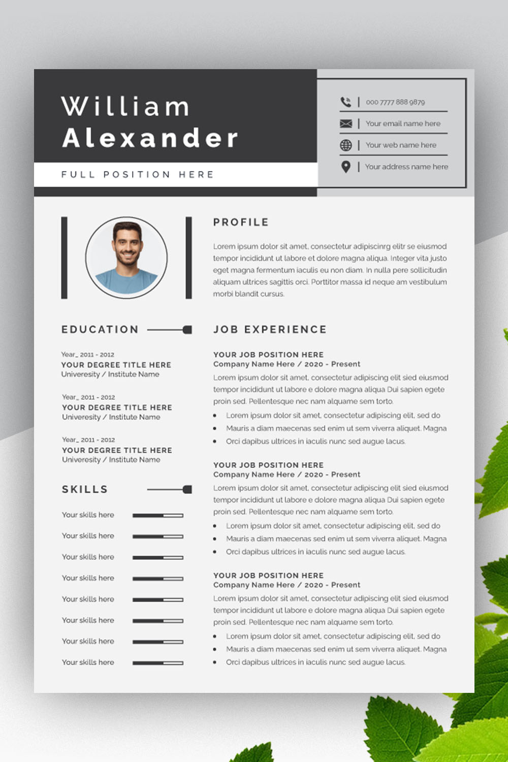 Modern and Professional Resume CV Template Design Layout pinterest preview image.