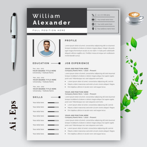 Modern and Professional Resume CV Template Design Layout cover image.