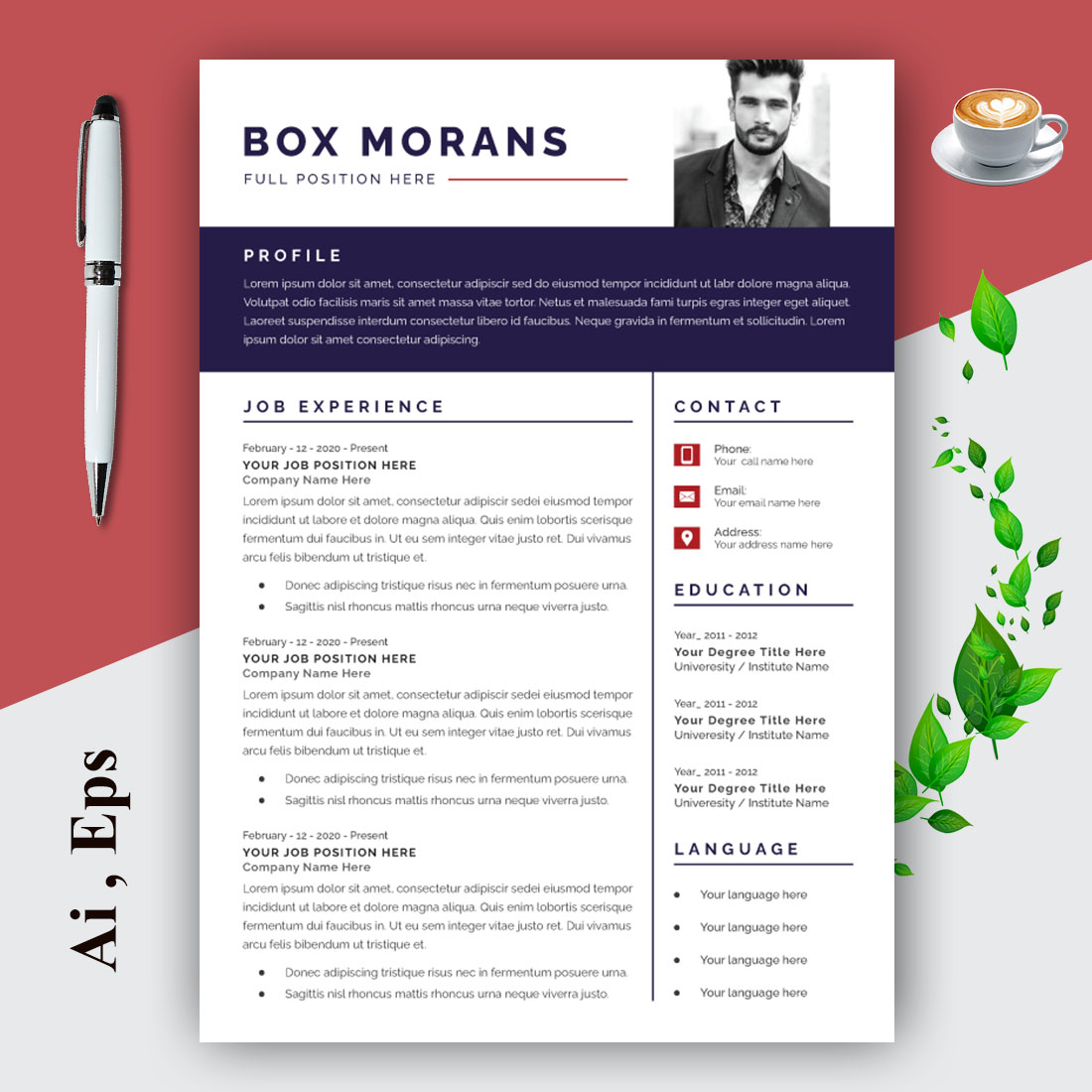 Professional Resume CV Layout Design Template cover image.