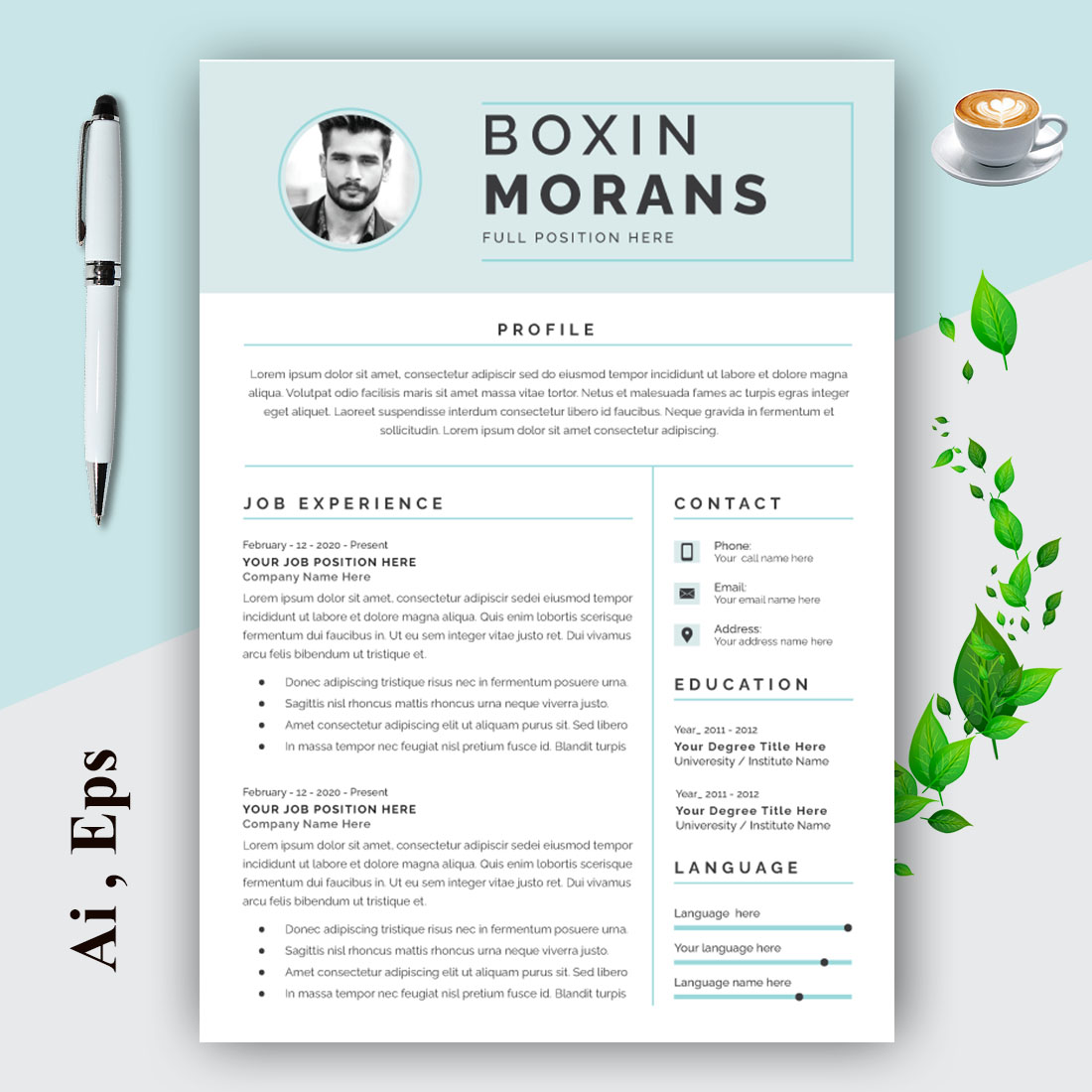 Creative Resume Layout with Cover Letter Design Template cover image.