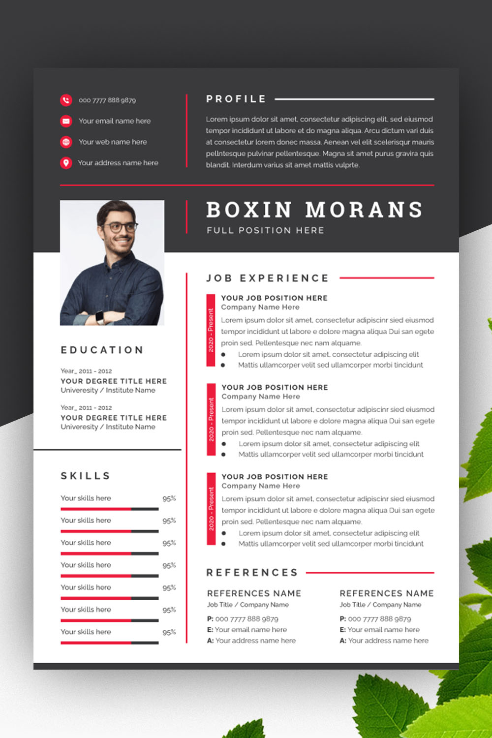 Professional Resume CV Template Layout Design pinterest preview image.