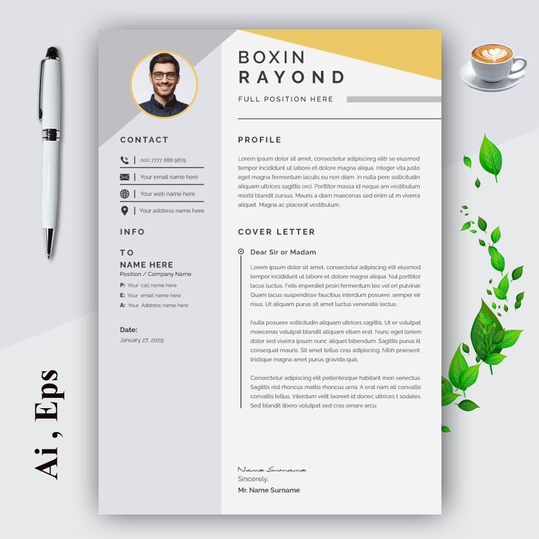 Creative Resume Template and Cover Letter Layout preview image.