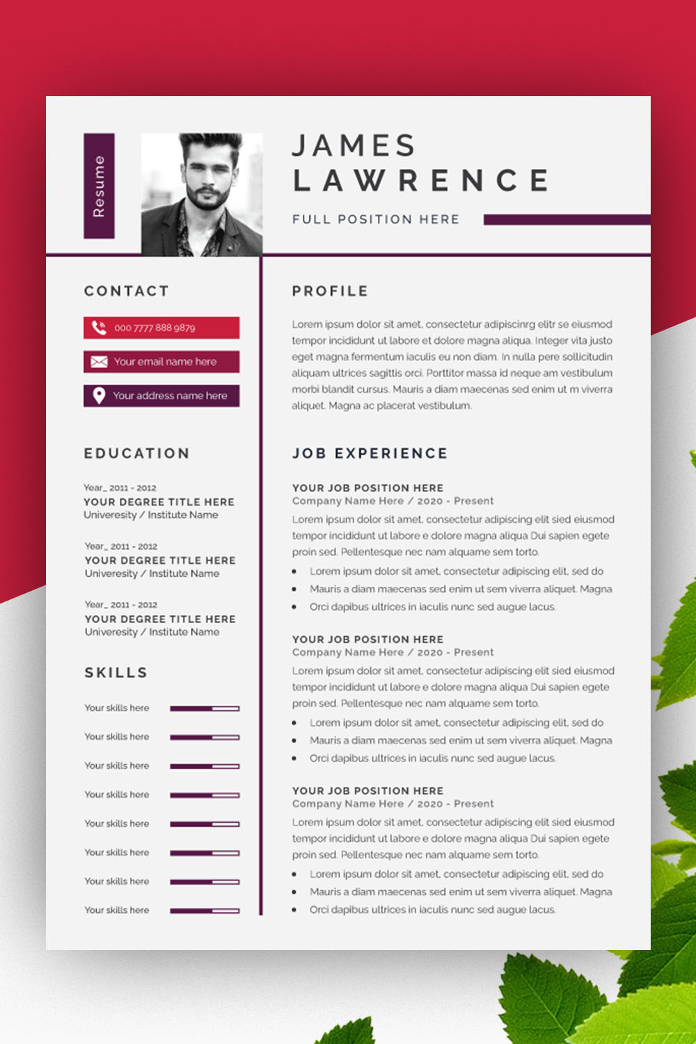Modern Resume Template and Cover Letter Page Set pinterest preview image.