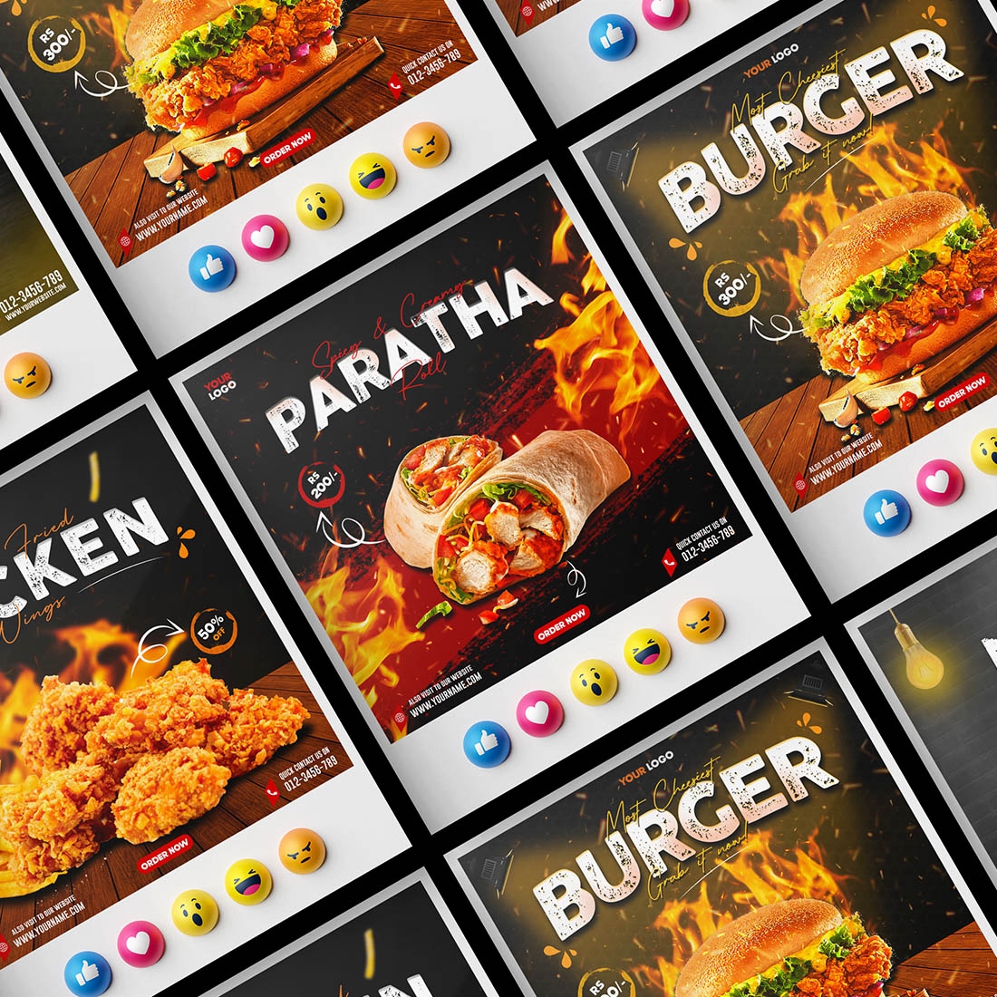 4 Creative Social Media Fast Food Restaurant Post Bundle preview image.