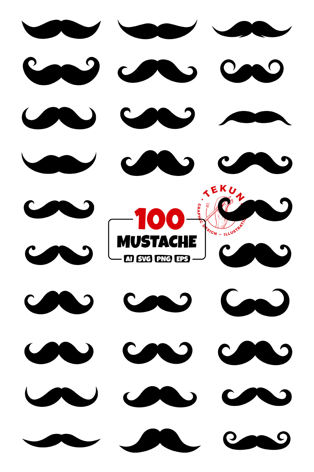 Moustache svg bundle | Digital download pinterest preview image.