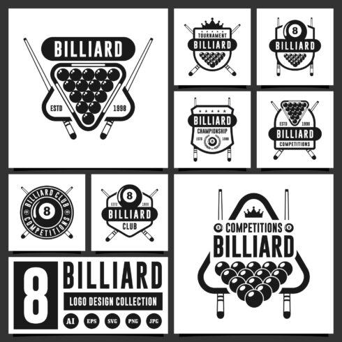 8 Billiard logo design collection - $12 cover image.