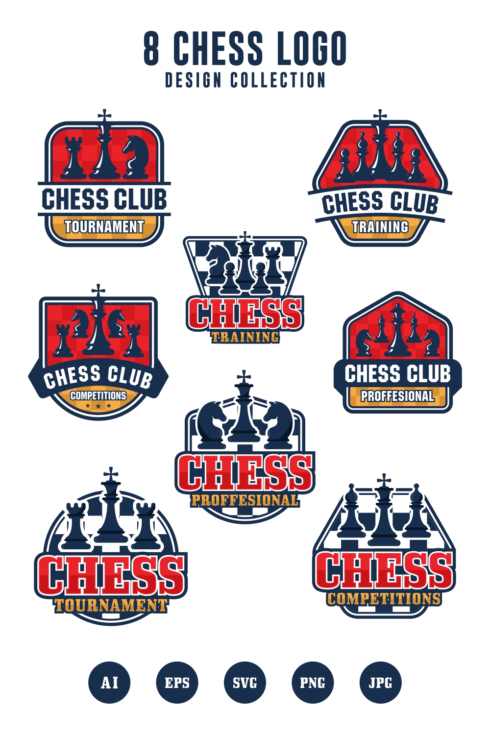 8 Chess logo design collection - $10 pinterest preview image.