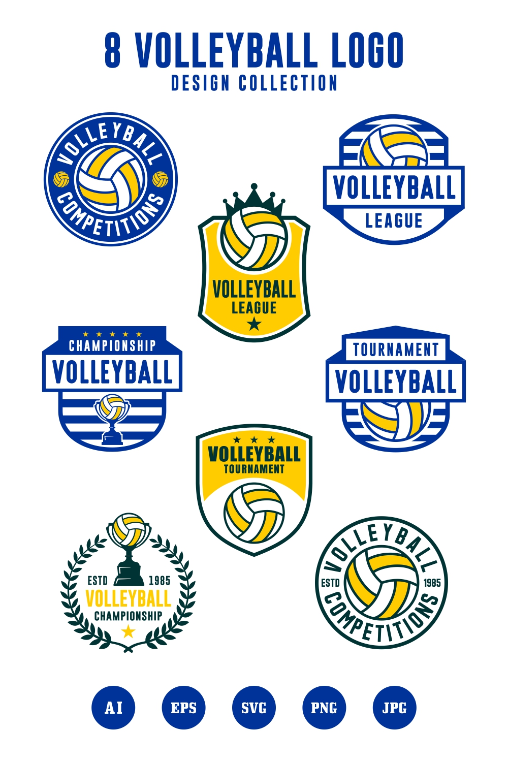 8 Volleyball logo design collection - 12 pinterest preview image.