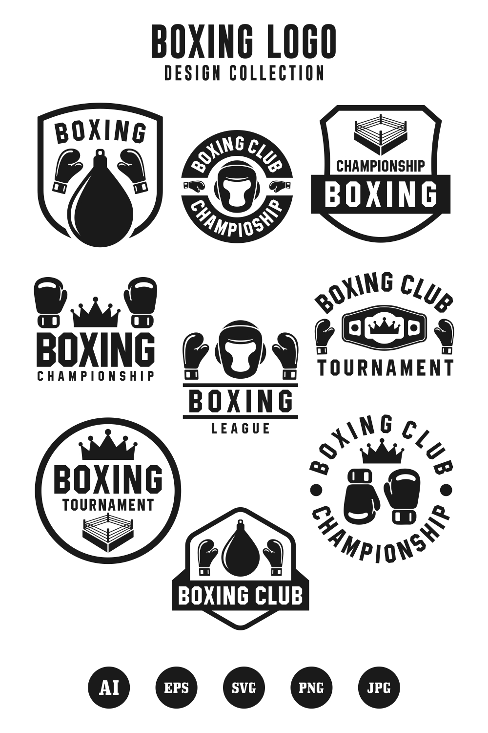 9 Boxing logo collection - $8 pinterest preview image.