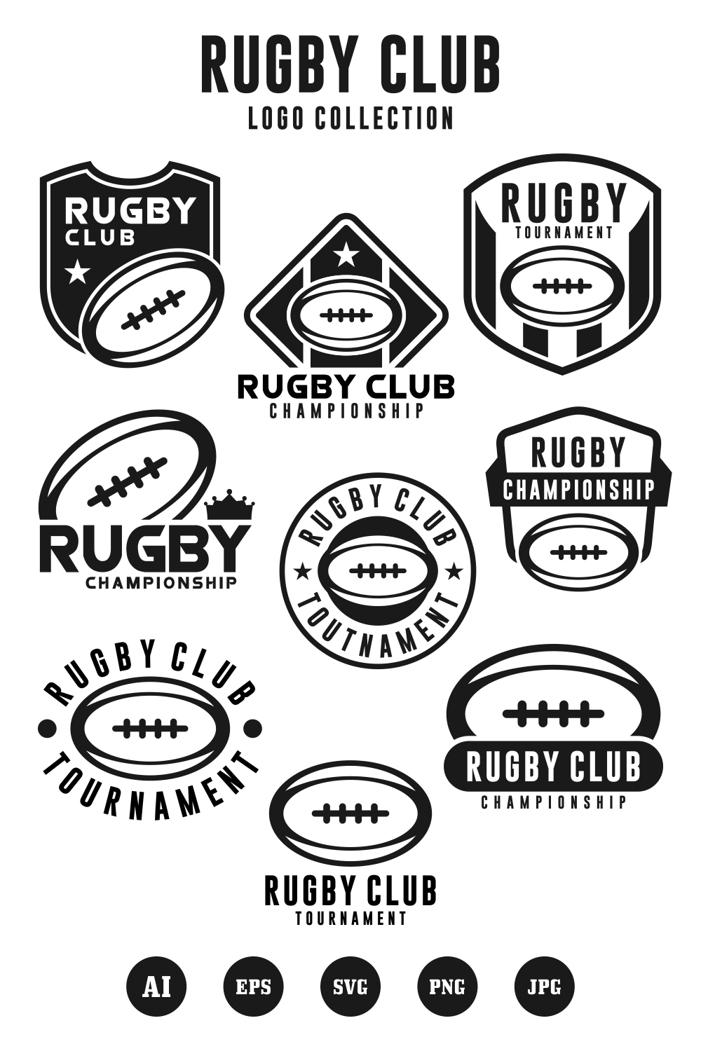 9 Rugby logo design collection - $6 pinterest preview image.