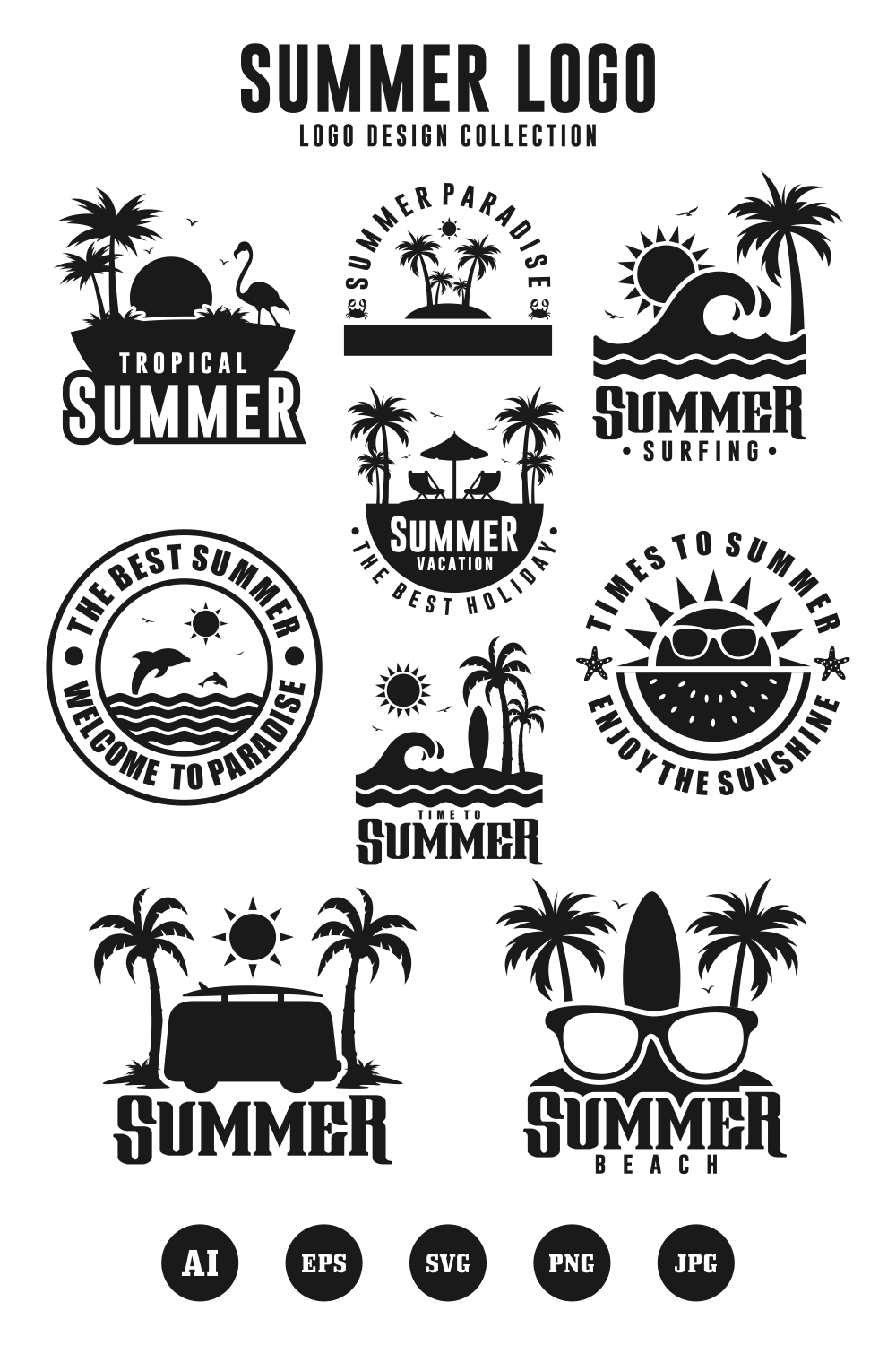 9 Summer logo design collection pinterest preview image.