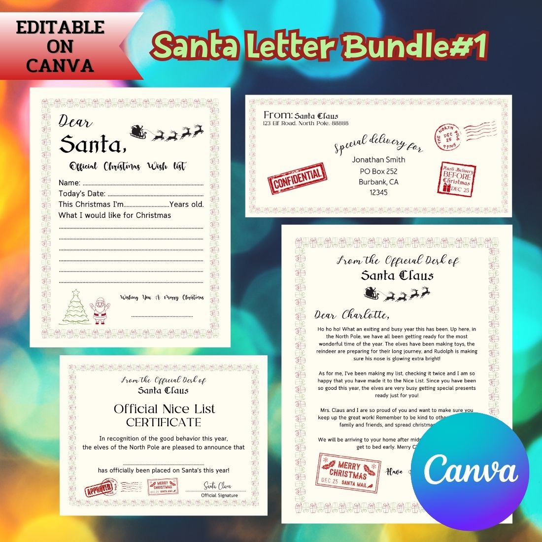 Santa Letter Bundle | Editable by Canva cover image.