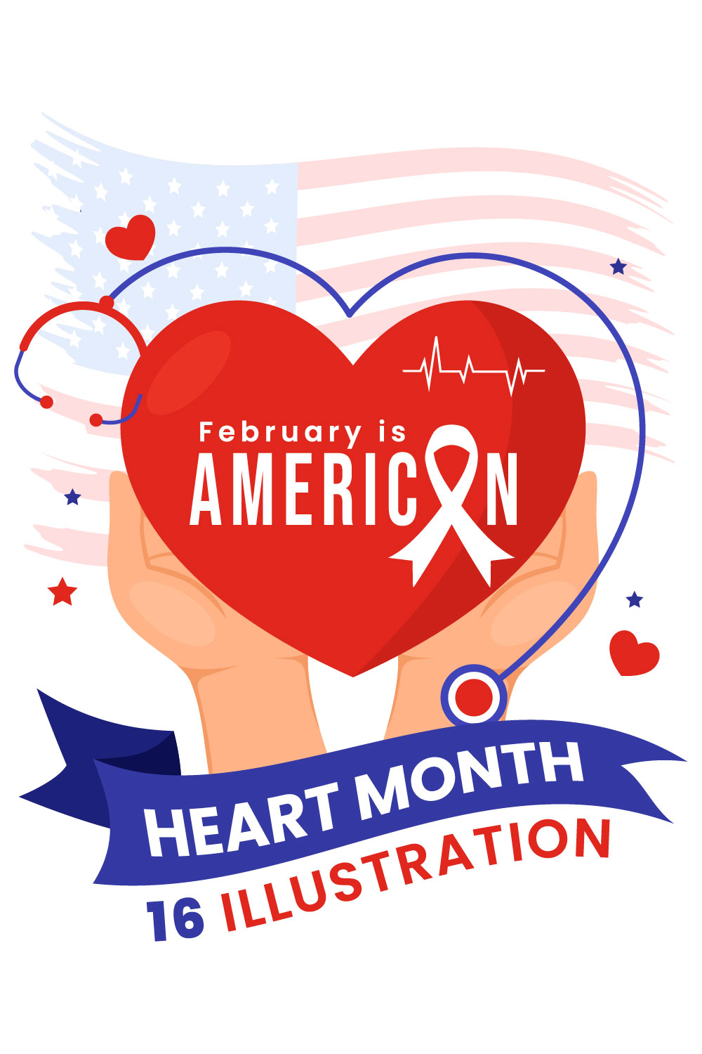 16 February is American Heart Month Illustration pinterest preview image.
