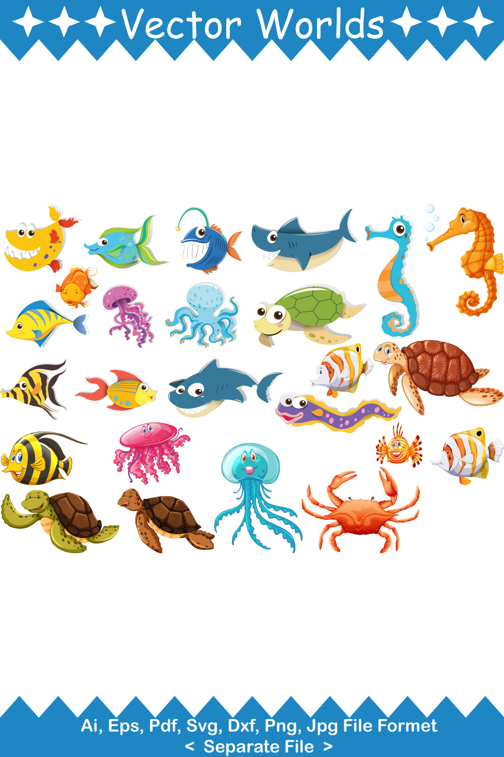 Sea Animals SVG Vector Design pinterest preview image.